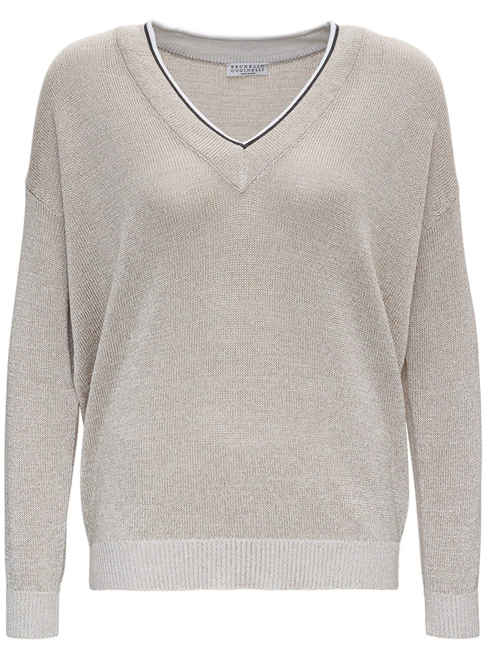 Brunello Cucinelli Cotton Blend Sweater With Monile Detail