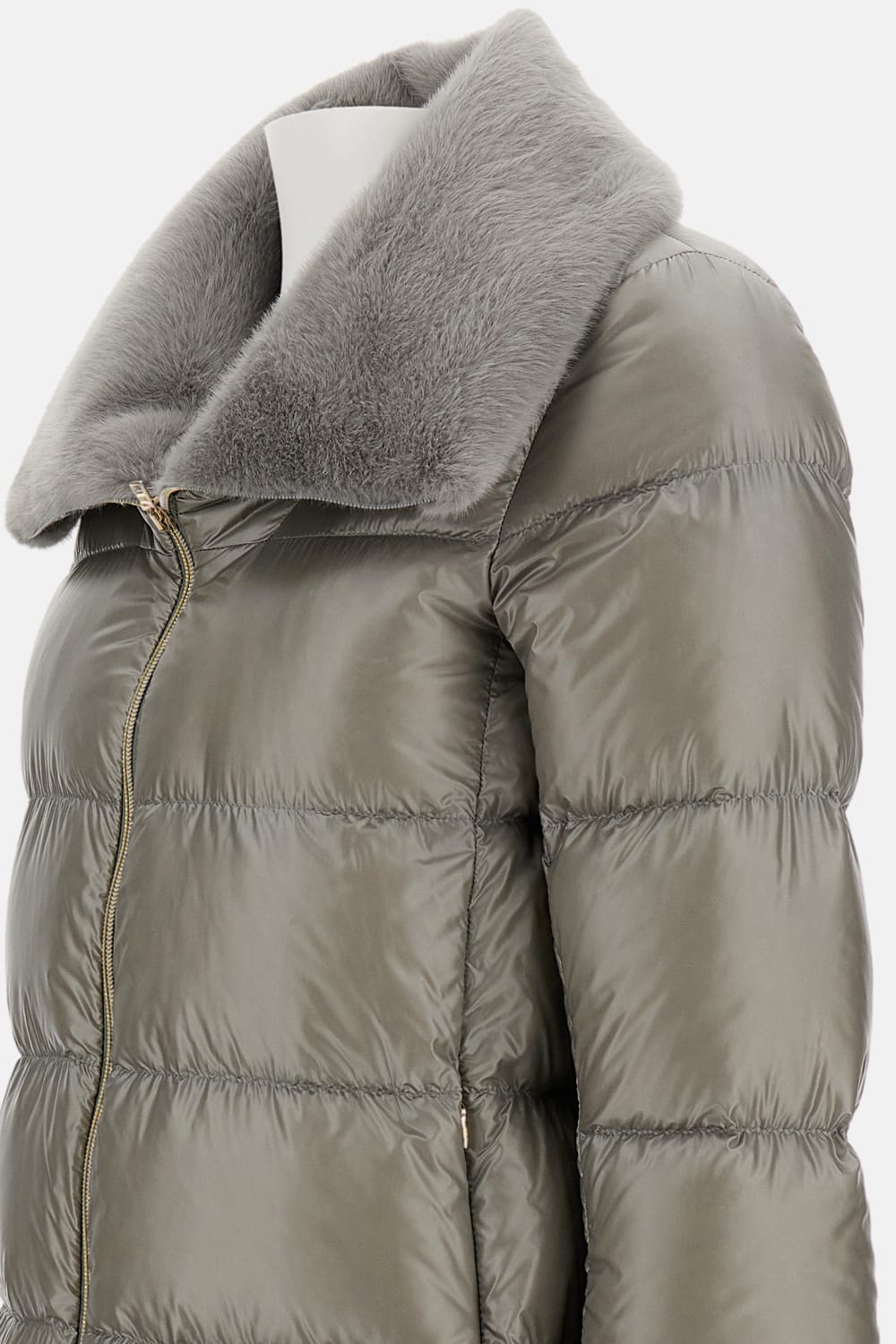 Herno Ultralight Down High Low Mid Length Coat In Gray