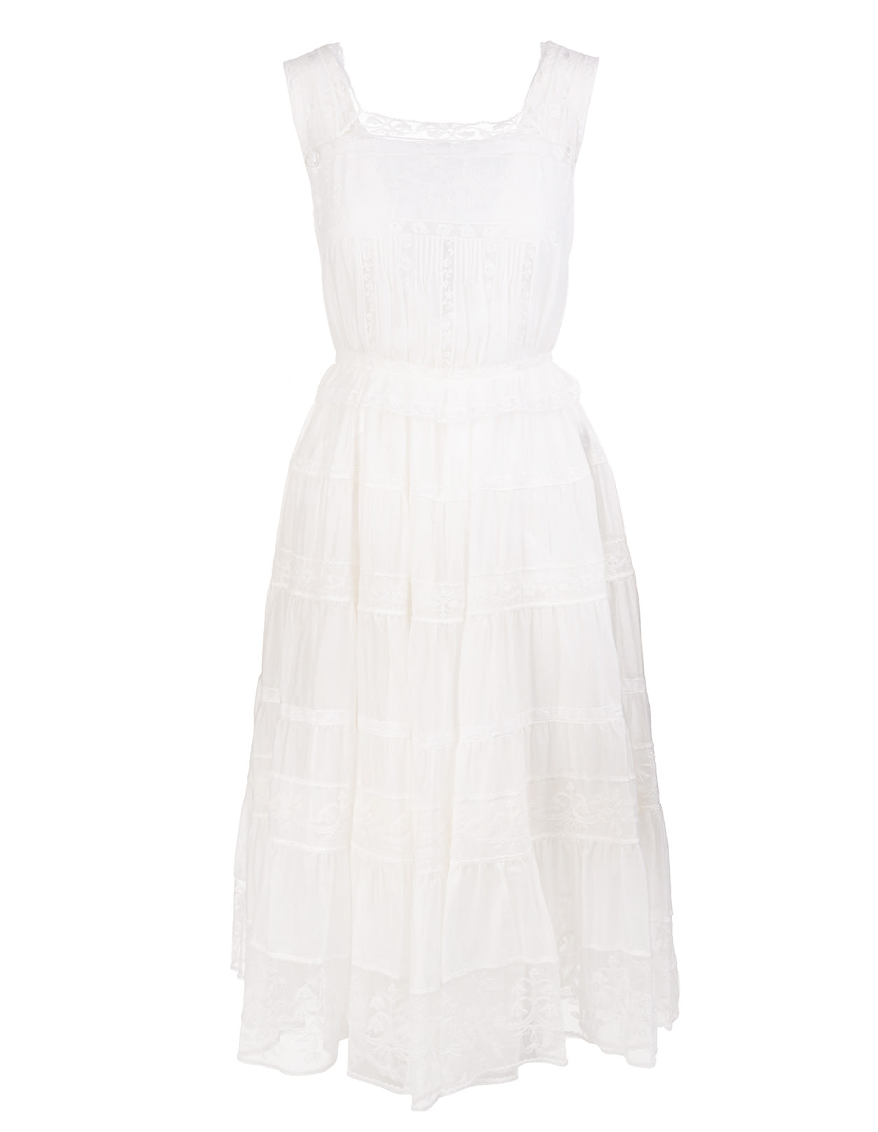 Ermanno Scervino White Midi Dress With Lace Inserts