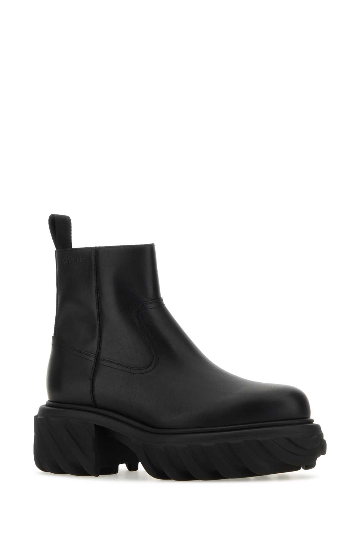 Shop Off-white Black Leather Tractor Motor Ankle Boots In Blackblac