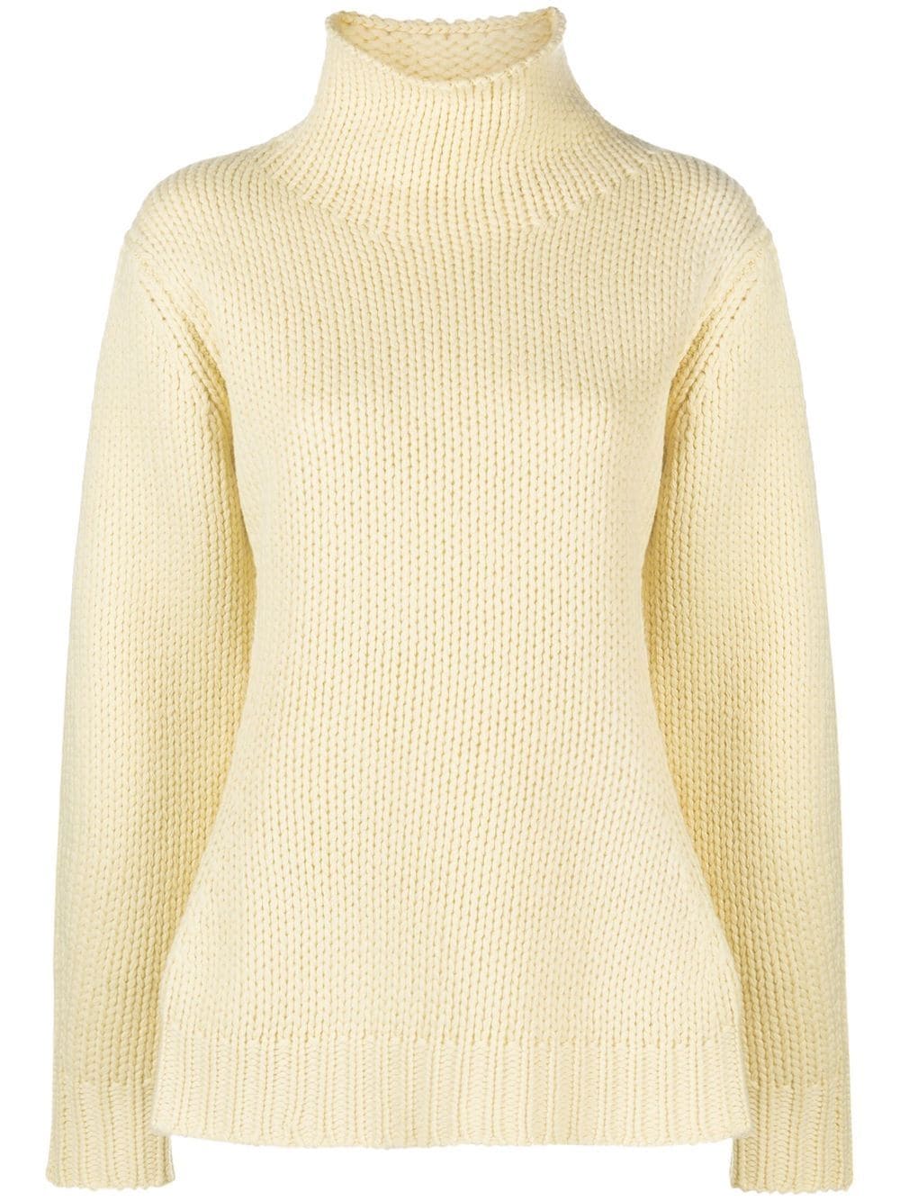 Jil Sander Chunky High Neck Backless Merino Wool Knit Sweater In