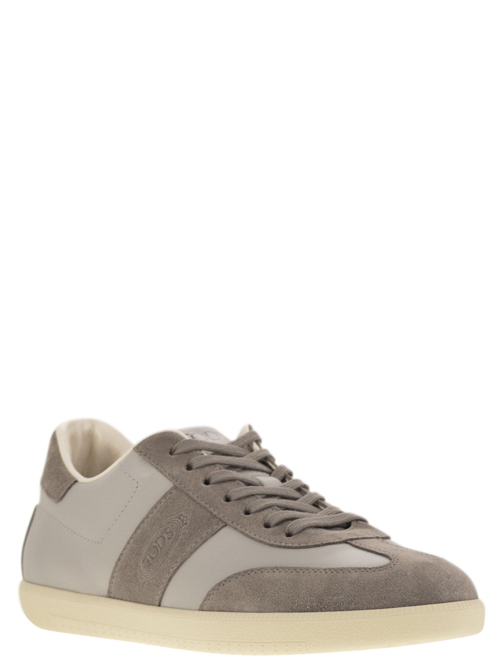 Tod's Men's Smooth Leather And Suede Tabs Sneakers In Grey