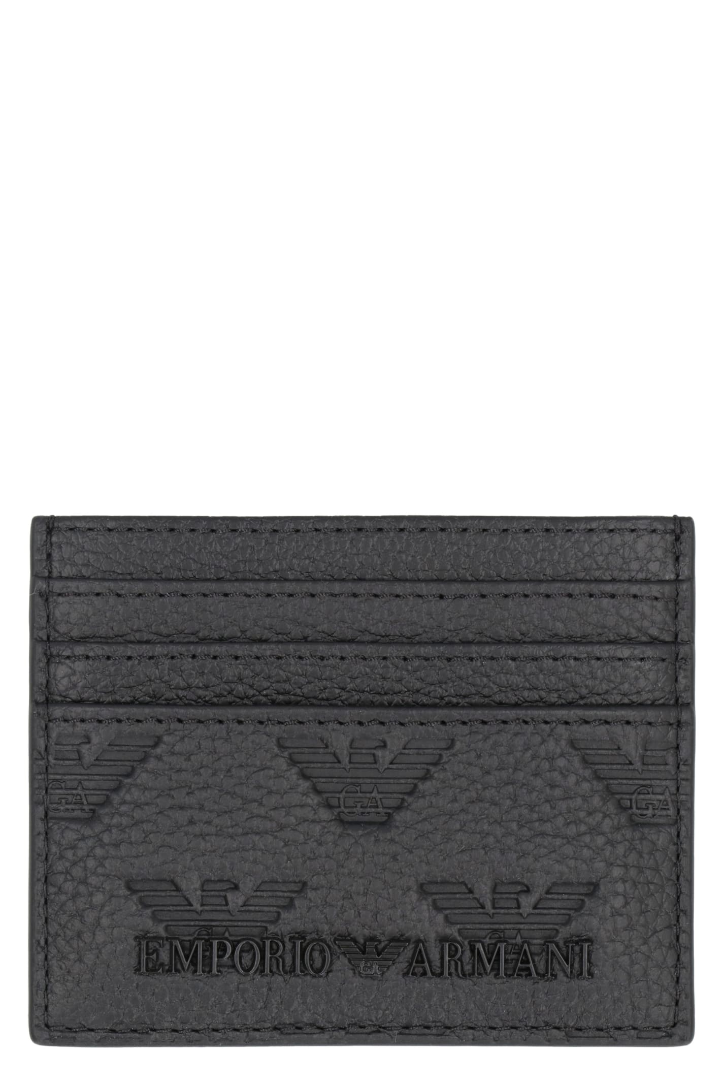 Emporio Armani Leather Card Holder In Black