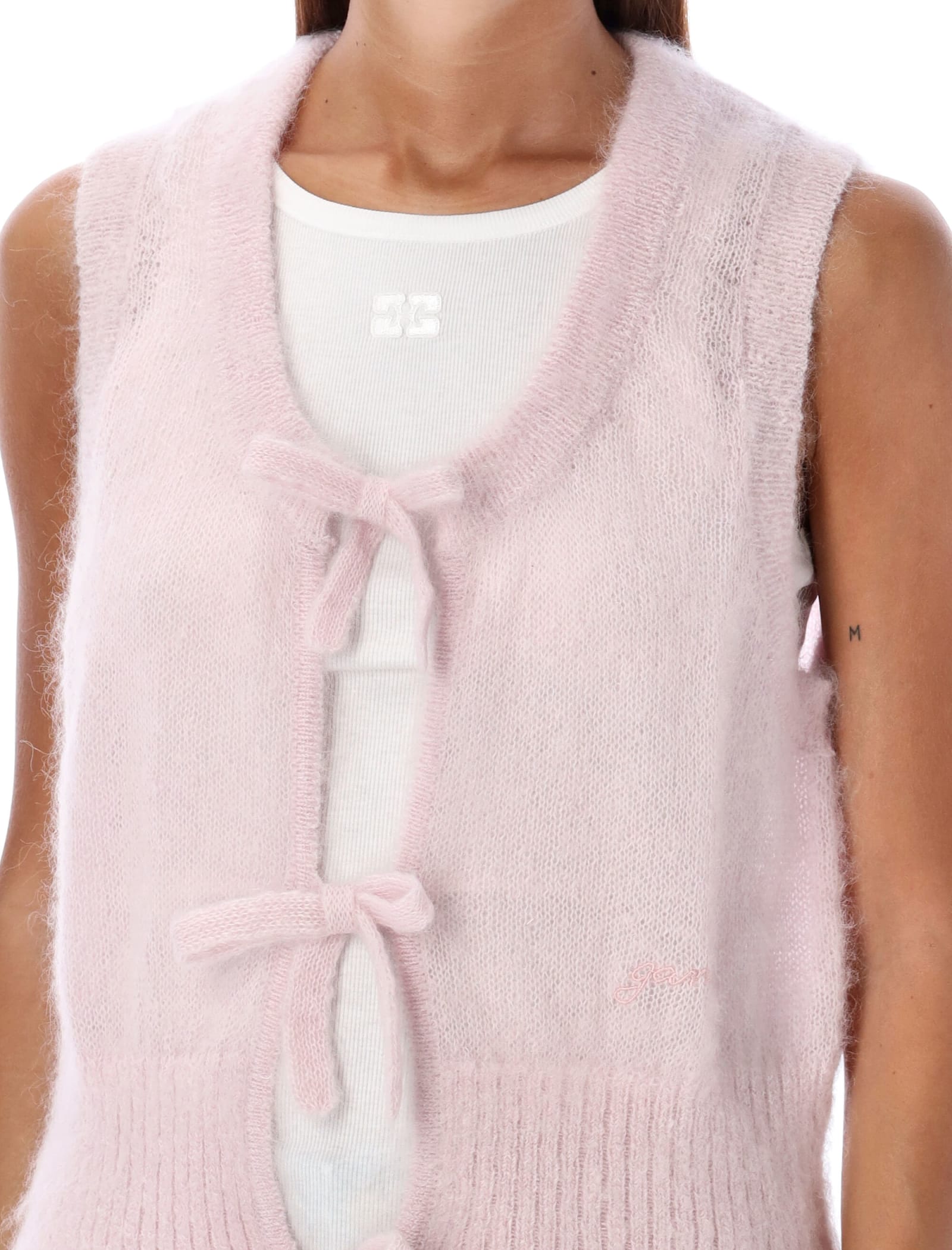 Shop Ganni Light Mohair Tie Vest In Lilac Sachet