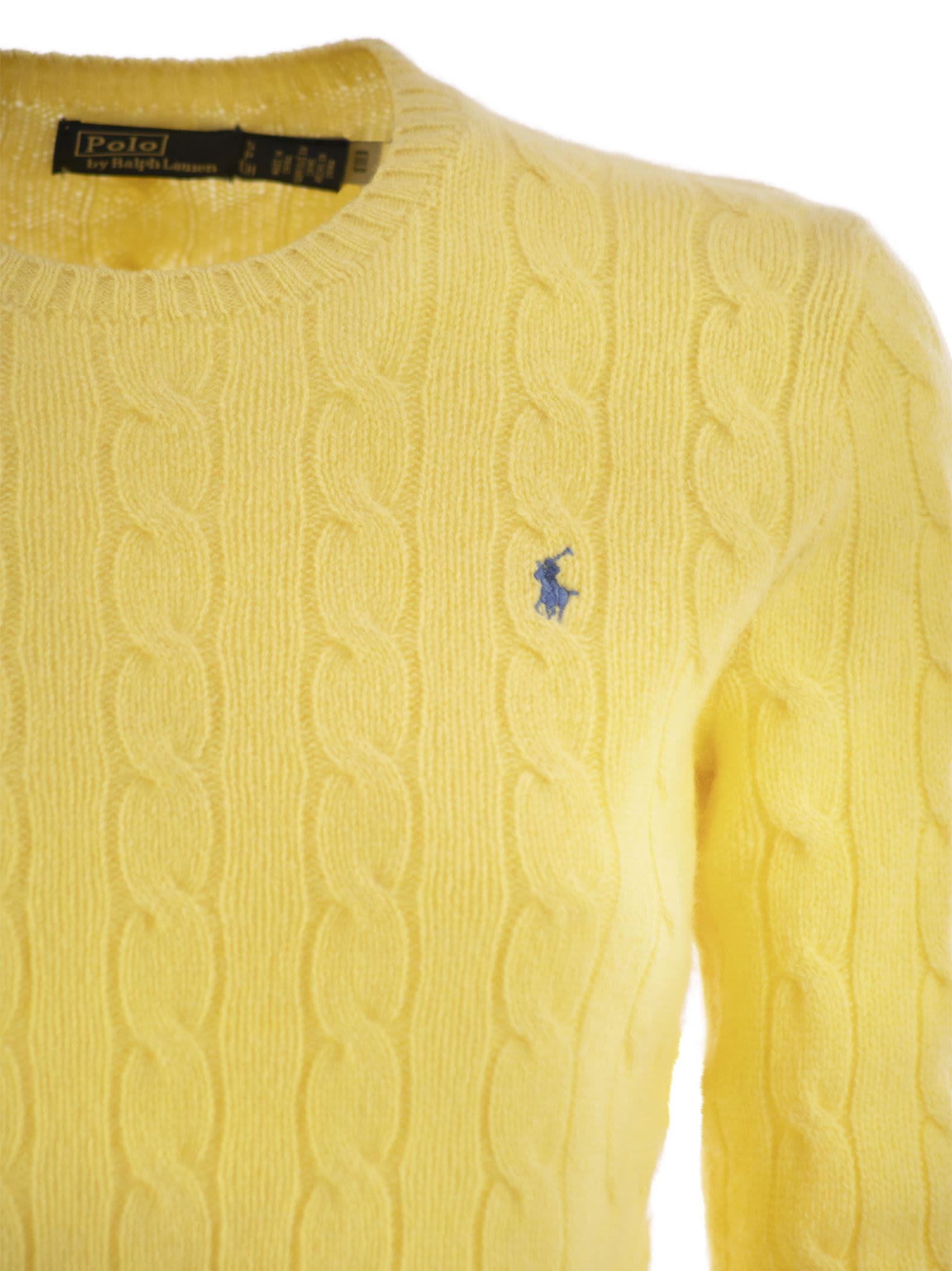 Shop Polo Ralph Lauren Wool And Cashmere Cable-knit Sweater In Yellow