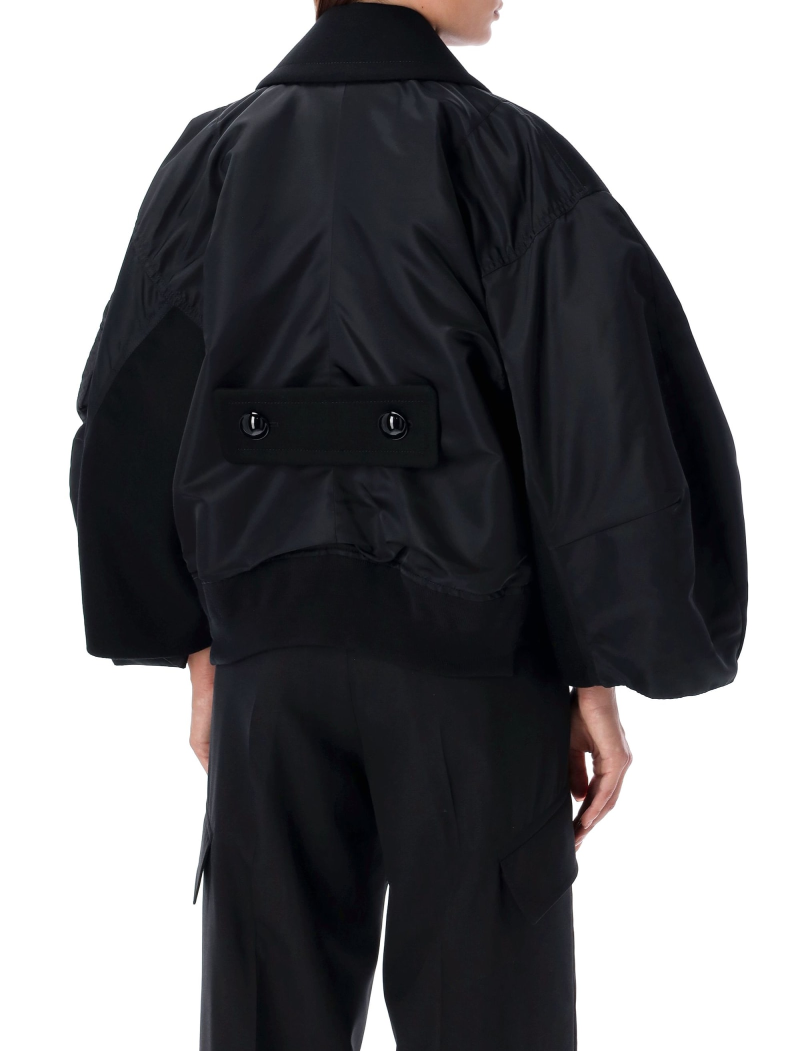 Shop Sacai Baloon Sleeve Short Coat In Black