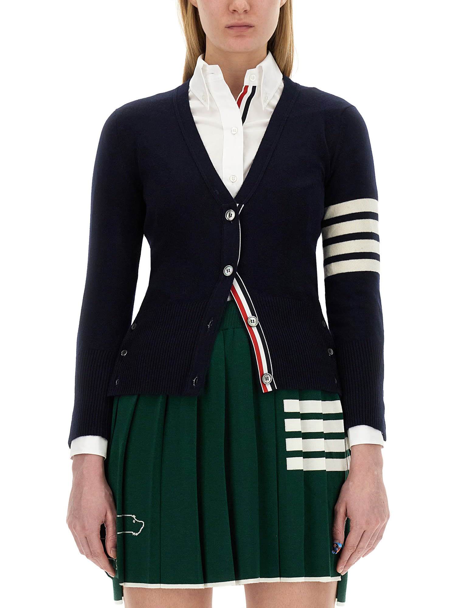 Shop Thom Browne V-neck Cardigan In Blue