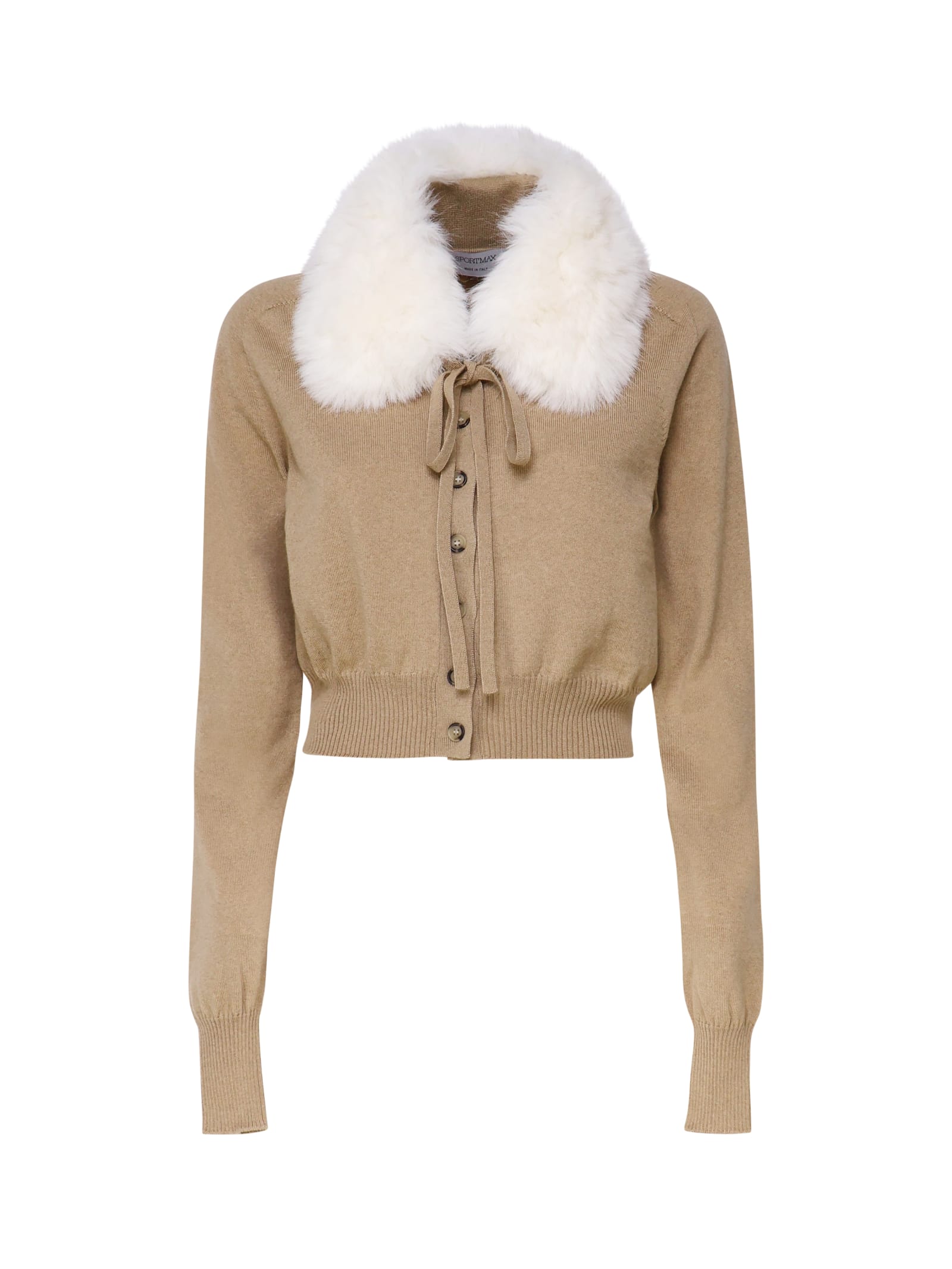 Shop Sportmax Sport Knitted And Fur Cardigan In Brown