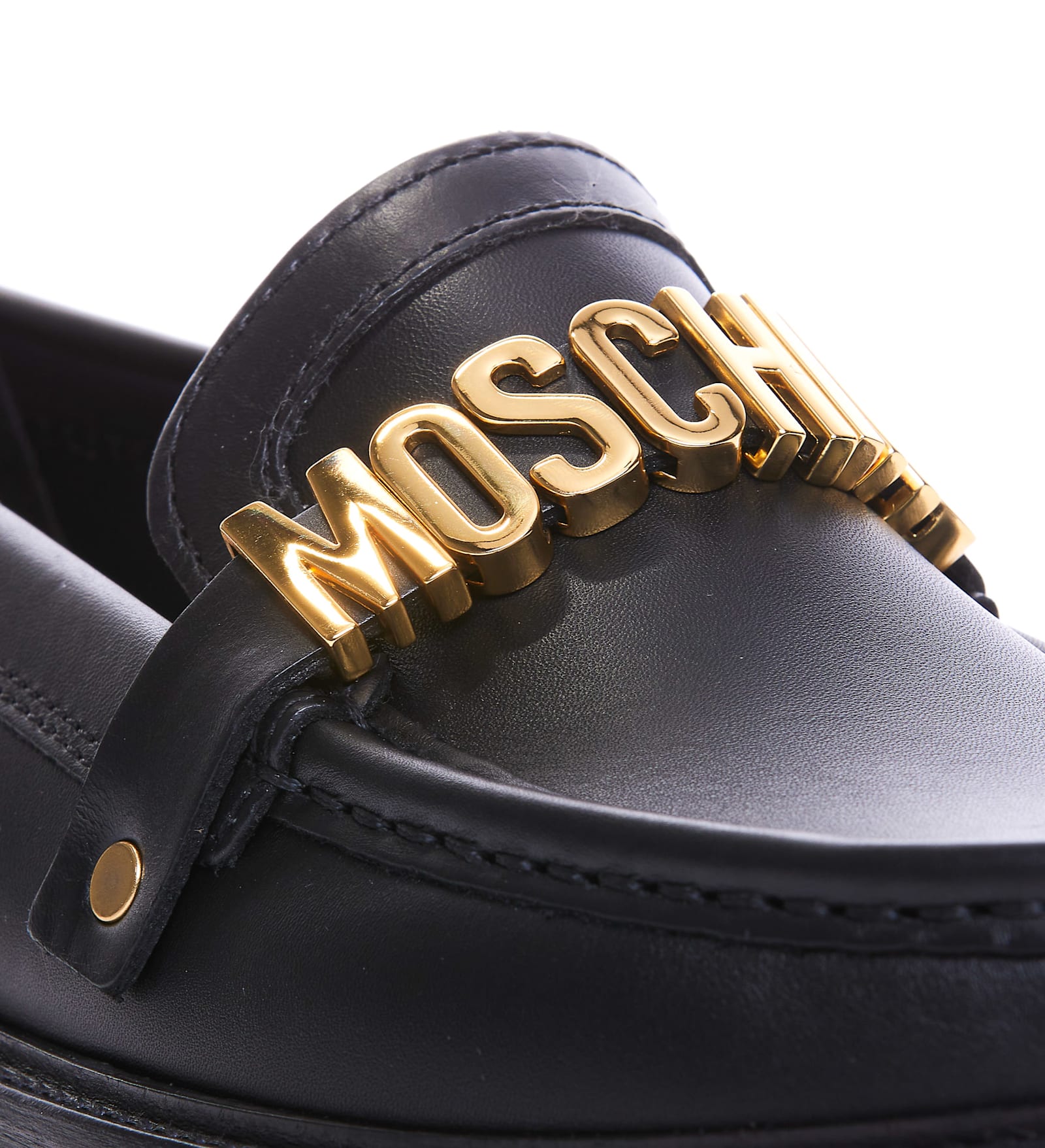 Shop Moschino Logo Lettering Loafers In Black