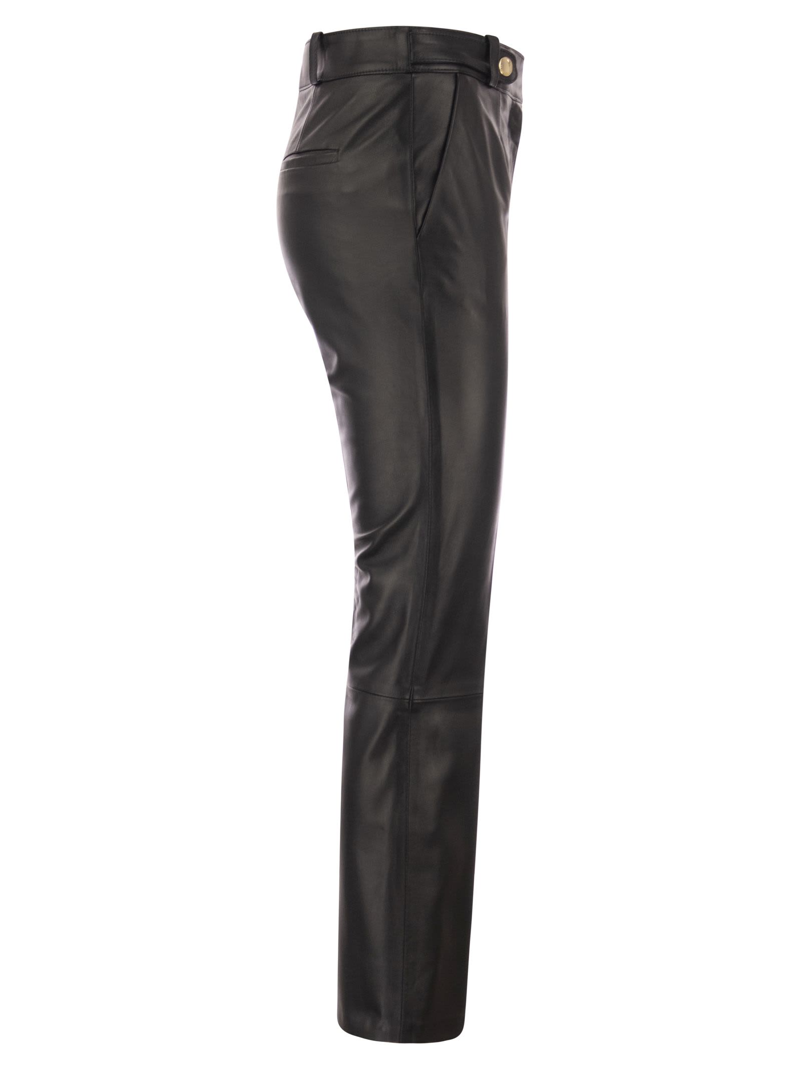 Shop Red Valentino Lambskin Trousers In Black