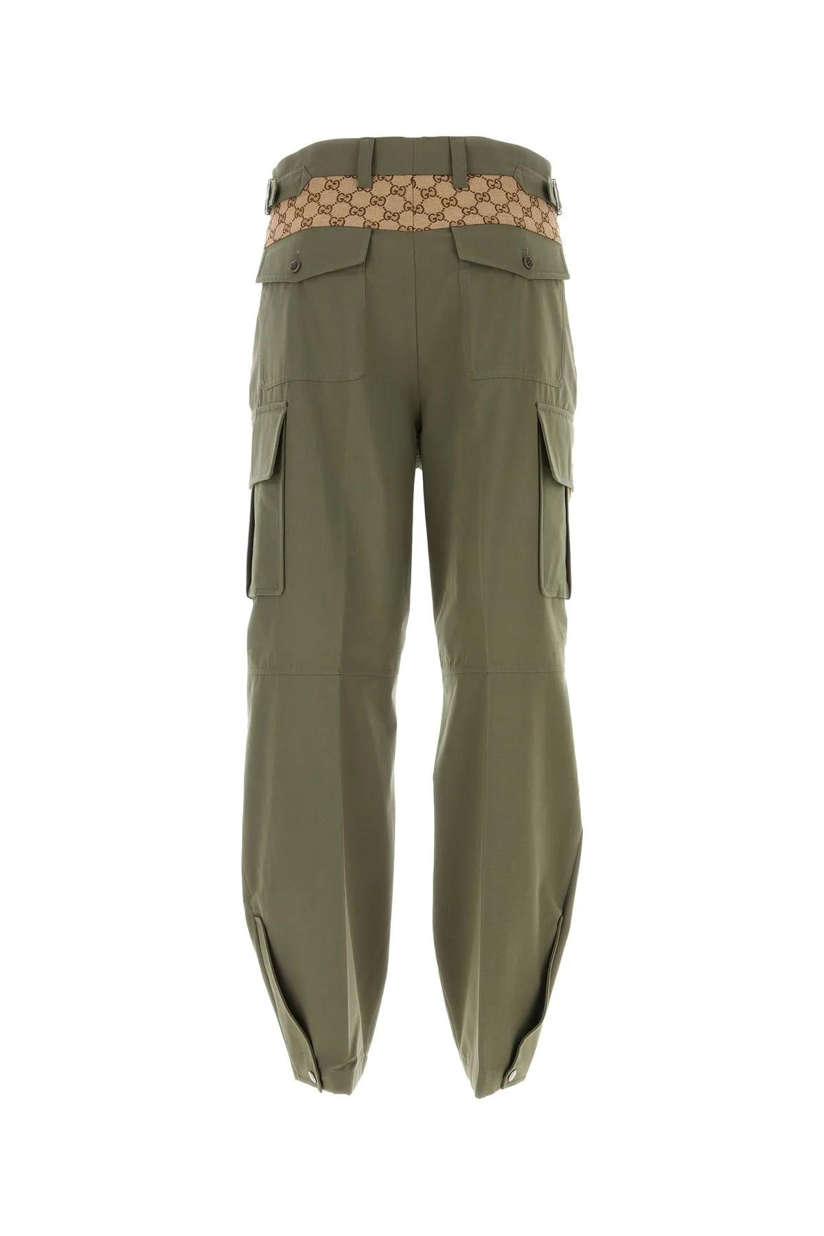 Shop Gucci Army Green Cotton Cargo Pant In Greenishkhakimix