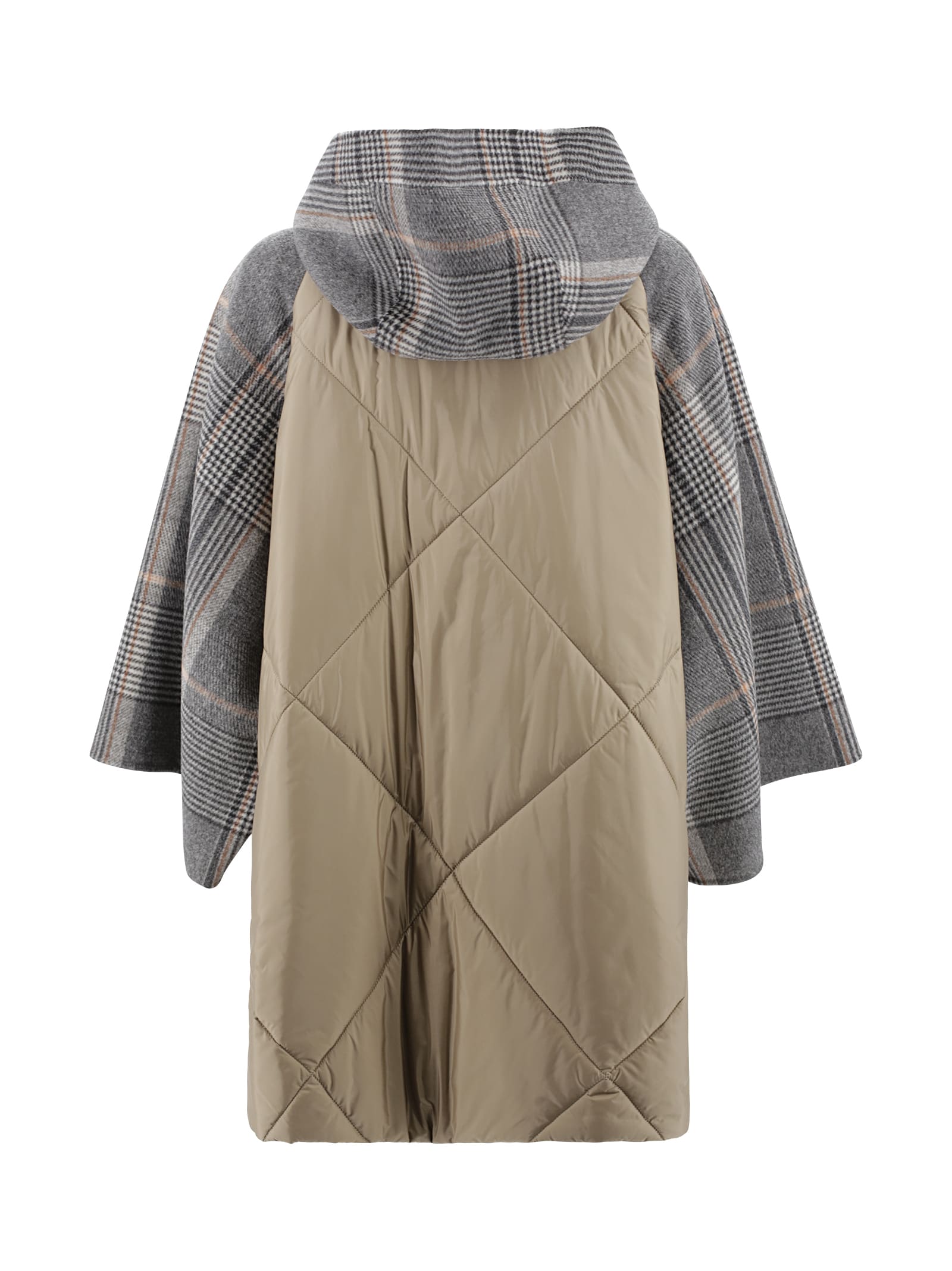 Shop Weekend Max Mara Check Wool And Drop Cloth Coat In Grey