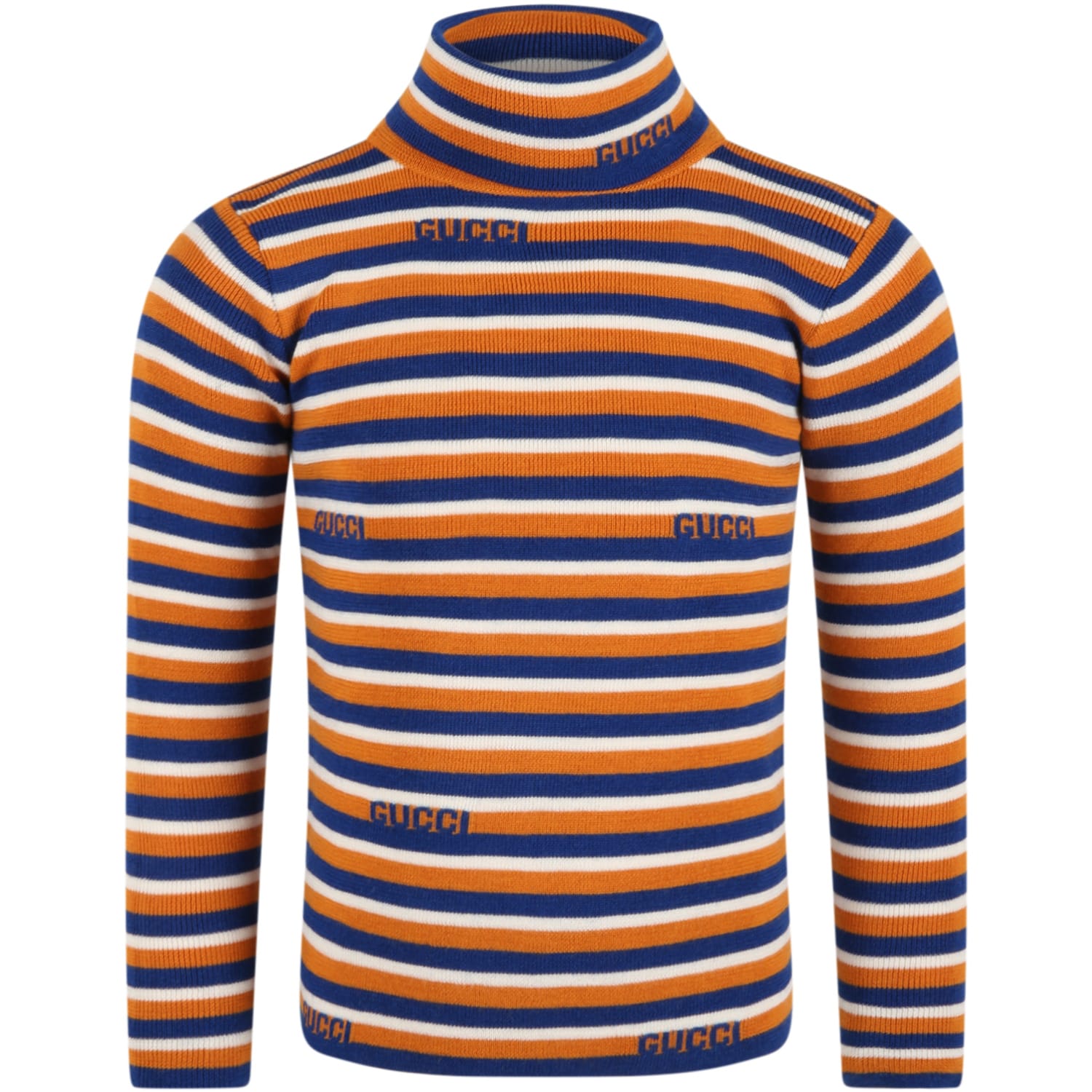 Gucci Multicolor Turtleneck For Kids With Blue Logo