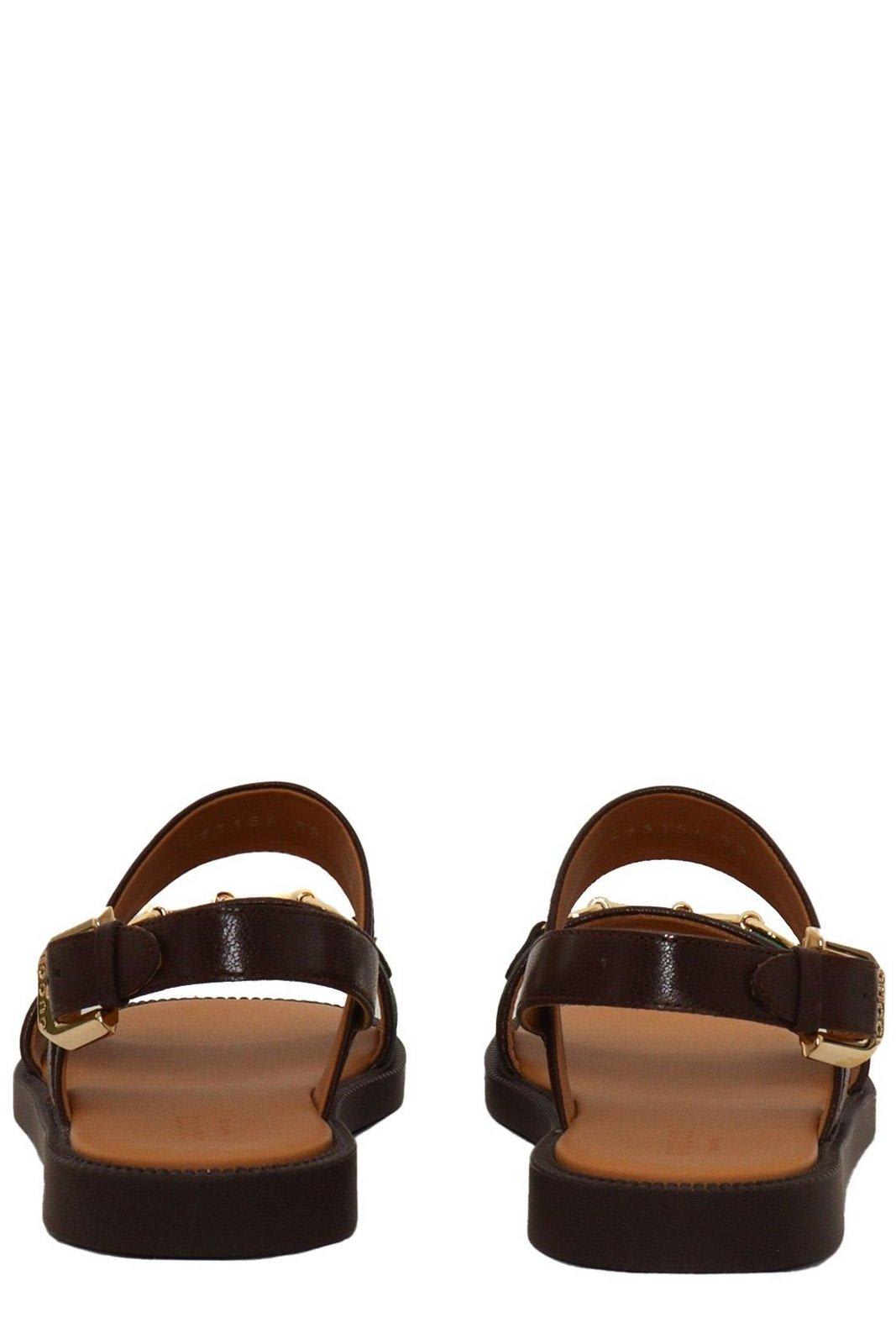 Shop Gucci Horsebit Web Open Toe Sandals In Marrone