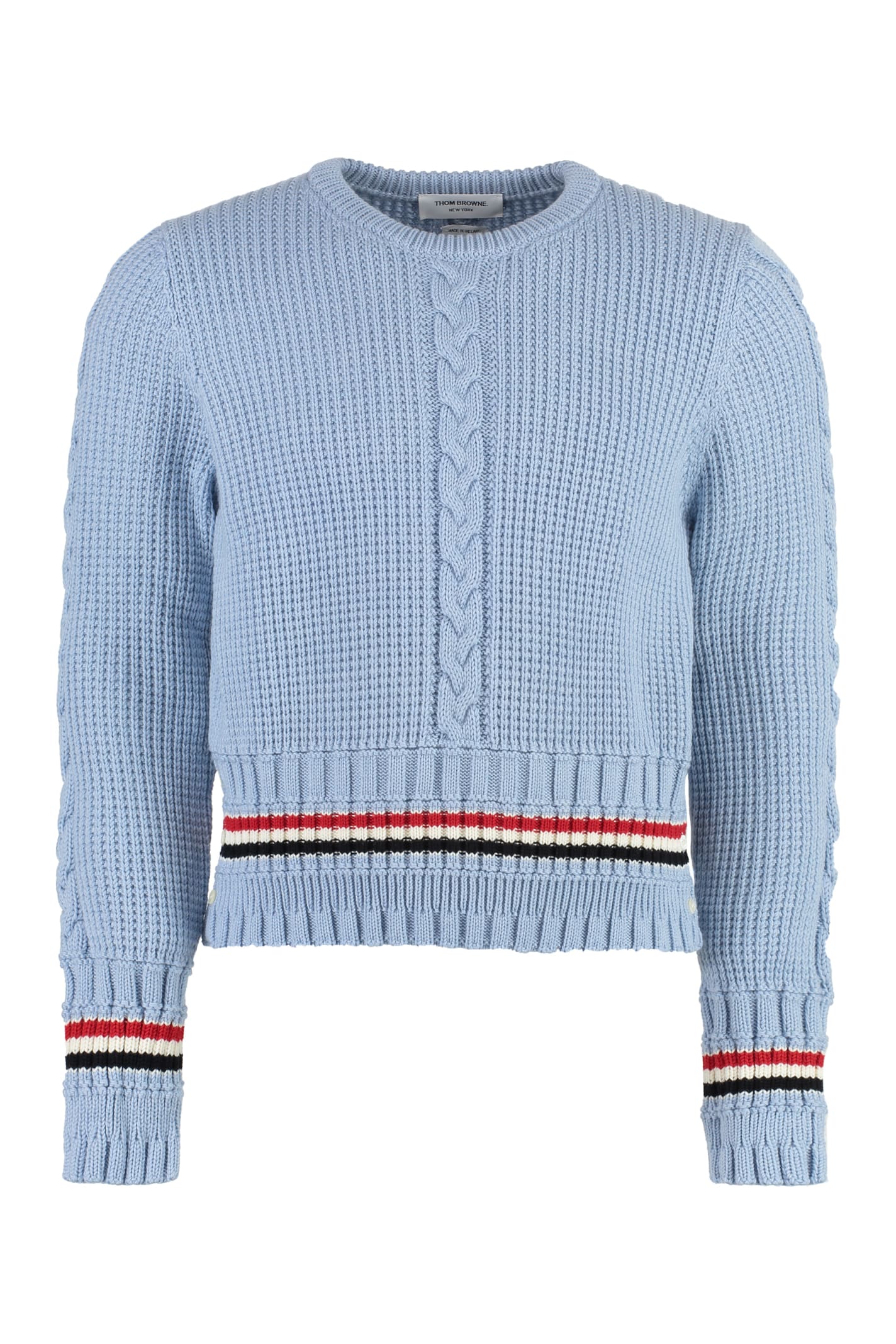 Shop Thom Browne Long Sleeve Crew-neck Sweater In Light Blue