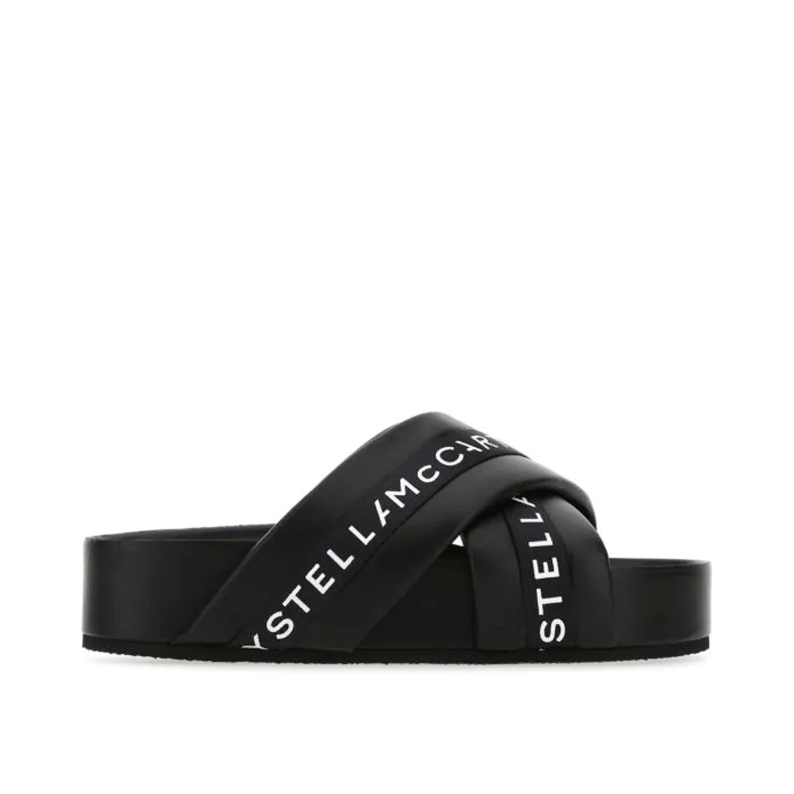 Shop Stella Mccartney Logo Slippers In Black