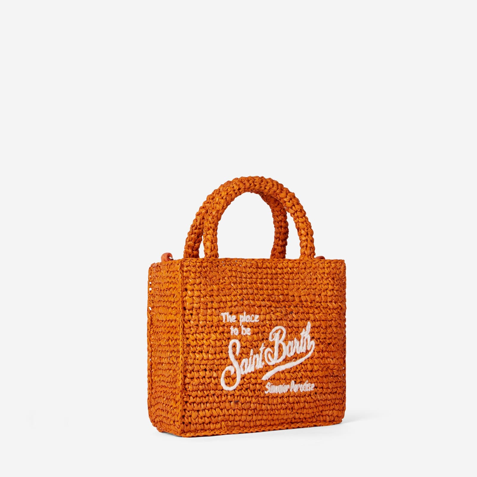 Shop Mc2 Saint Barth Mini Vanity Orange Raffia Bag With Front Embroidery