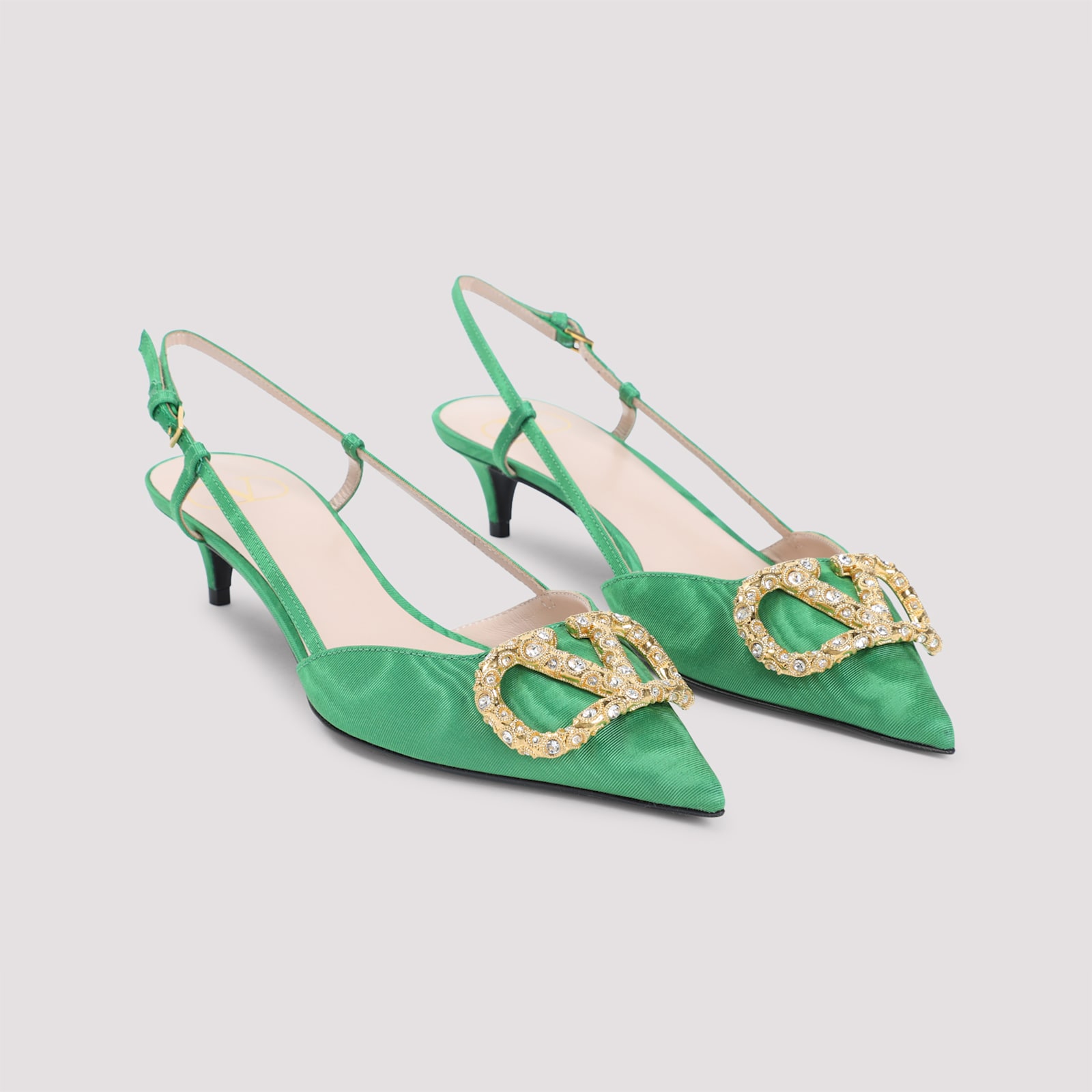 Valentino 45mm Crystal-embellishment Slingback Pumps In Green