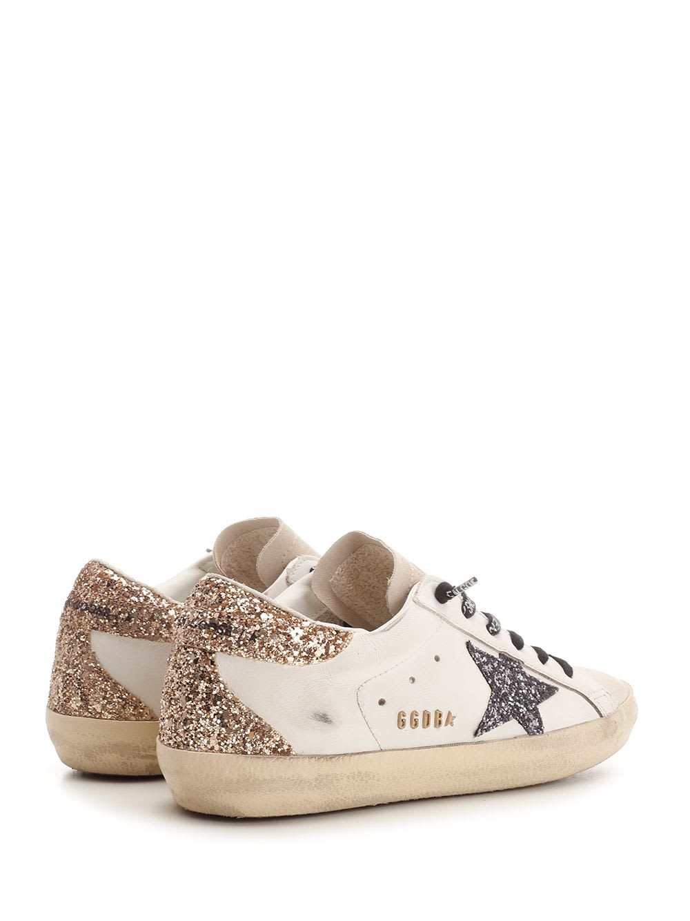 Golden Goose Super-star Distressed Suede-trimmed Glittered Leather Sneakers In White