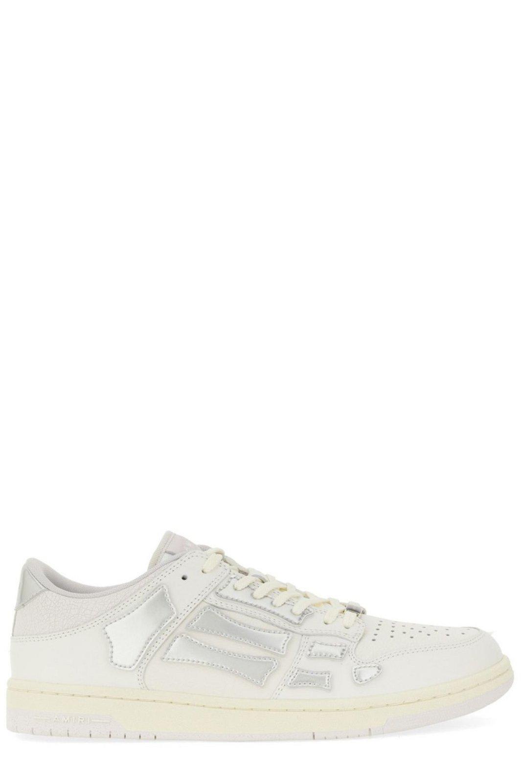 Shop Amiri Skel Top Lace-up Sneakers In White/silver