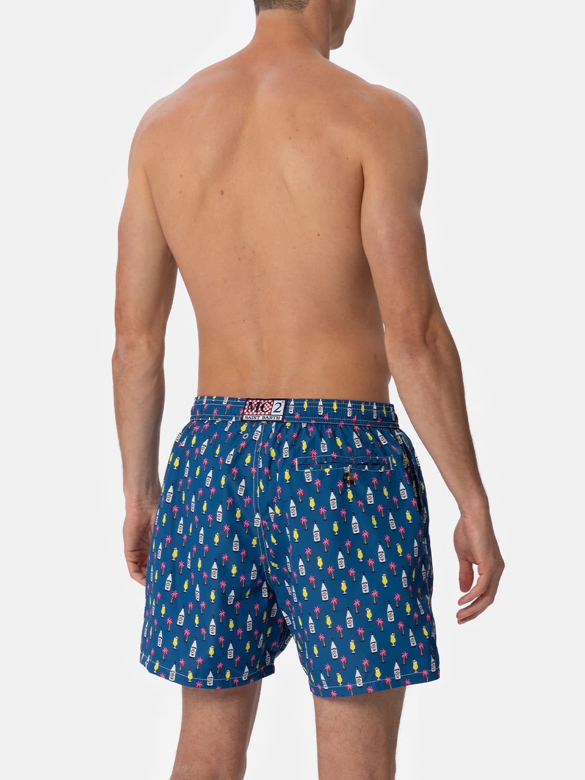 Shop Mc2 Saint Barth Man Lightweight Fabric Swim-shorts Lighting Micro Fantasy With Cocktail Print In Blue