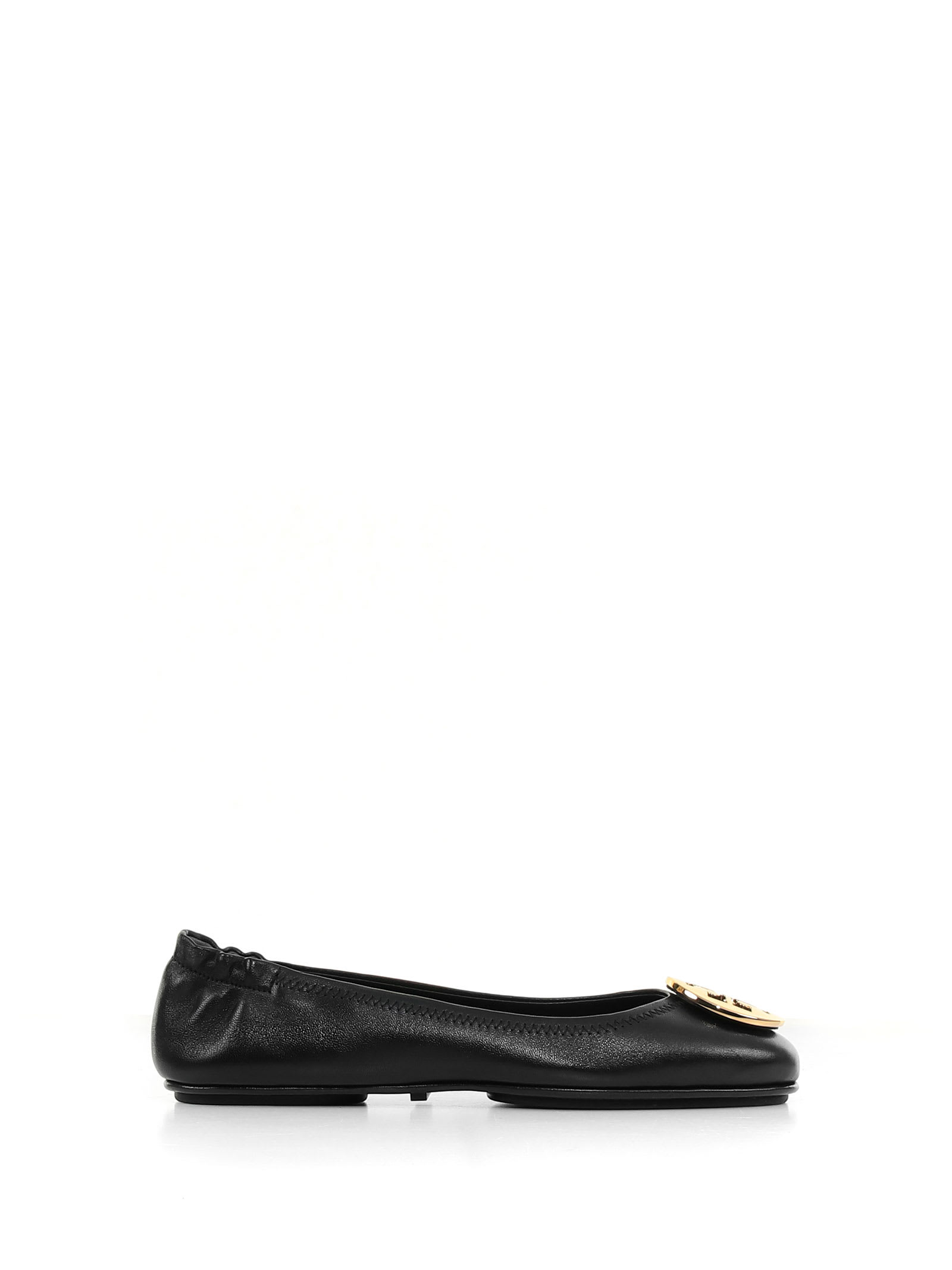 Shop Tory Burch Black Leather Minnie Ballerina Shoes In Perfect Black Gold