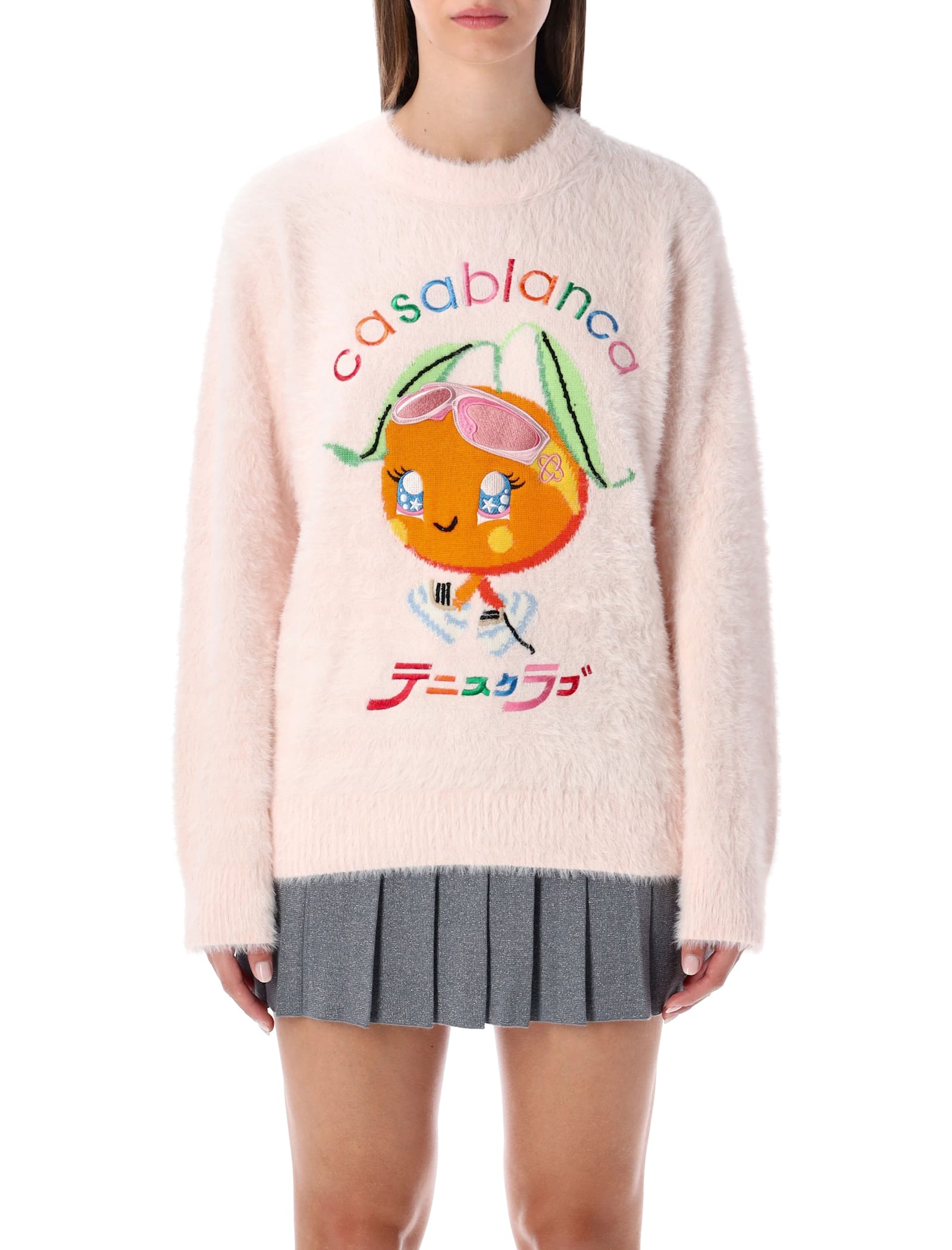 Casablanca Character Intarsia Crew Pullover Merino Kawaii Orange In Pink