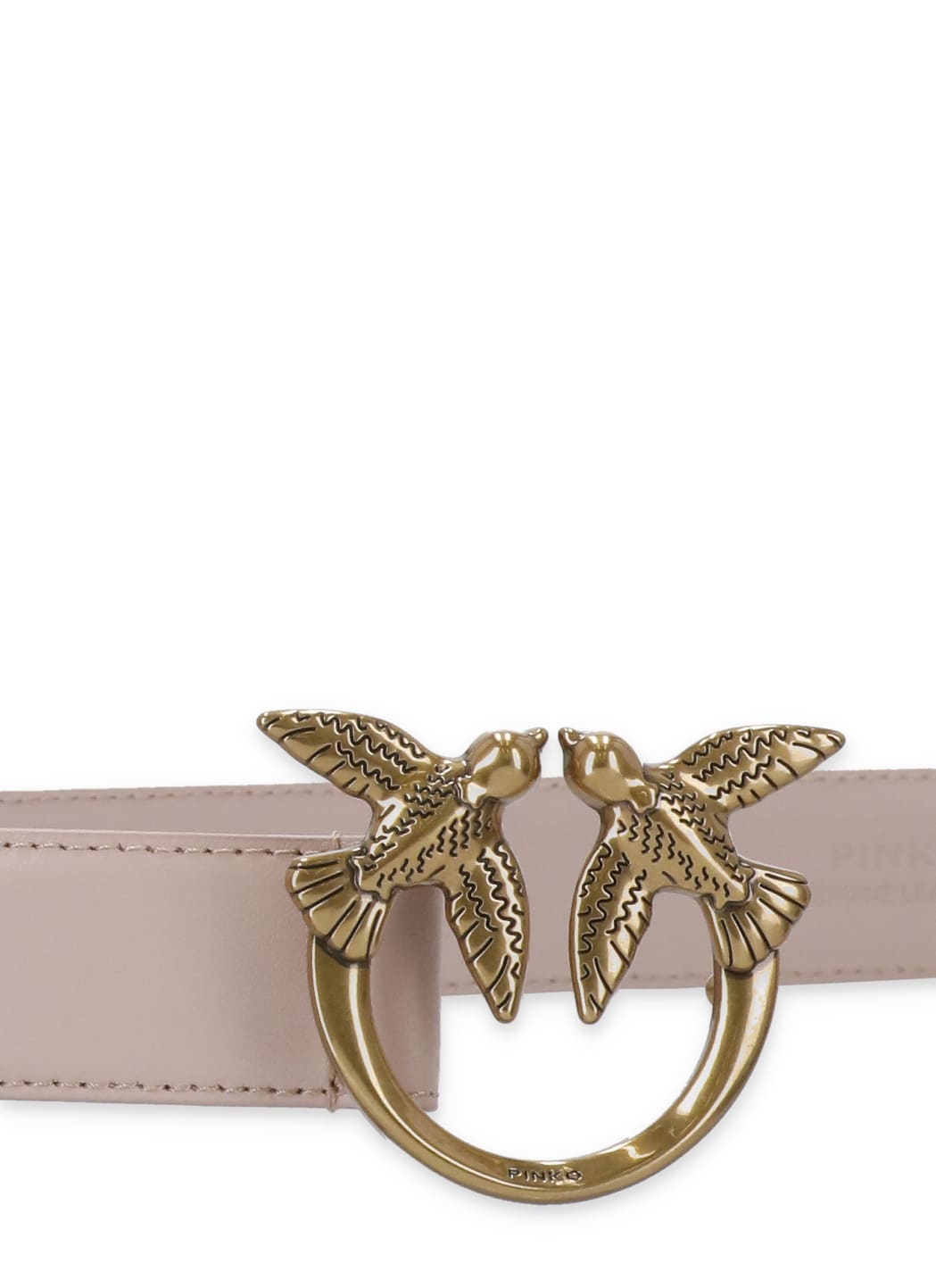 Pinko Love Berry Leather Belt With Love Birds Buckle In Neutral