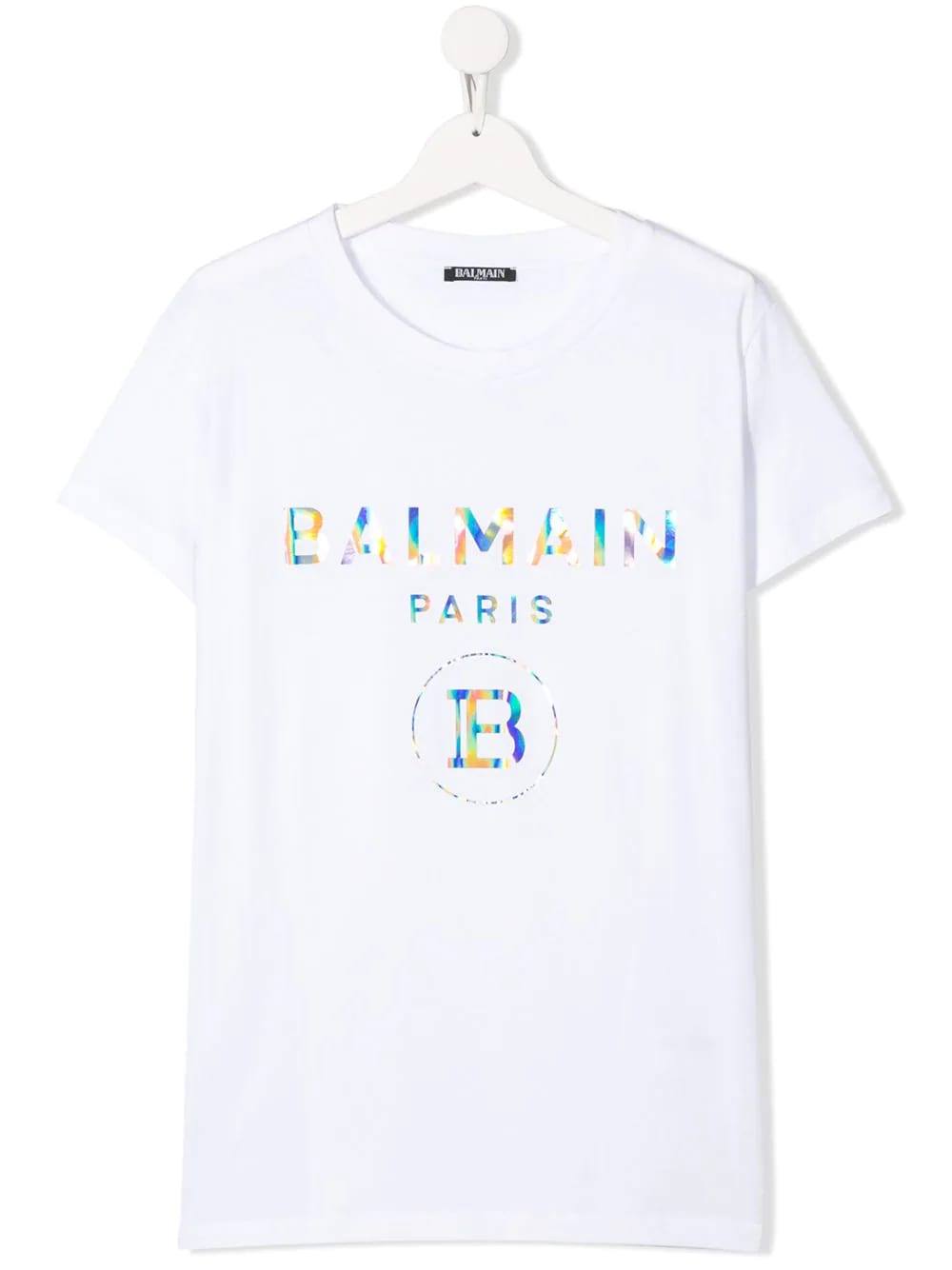 Balmain Unisex Kid White T-shirt With Iridescent Logo