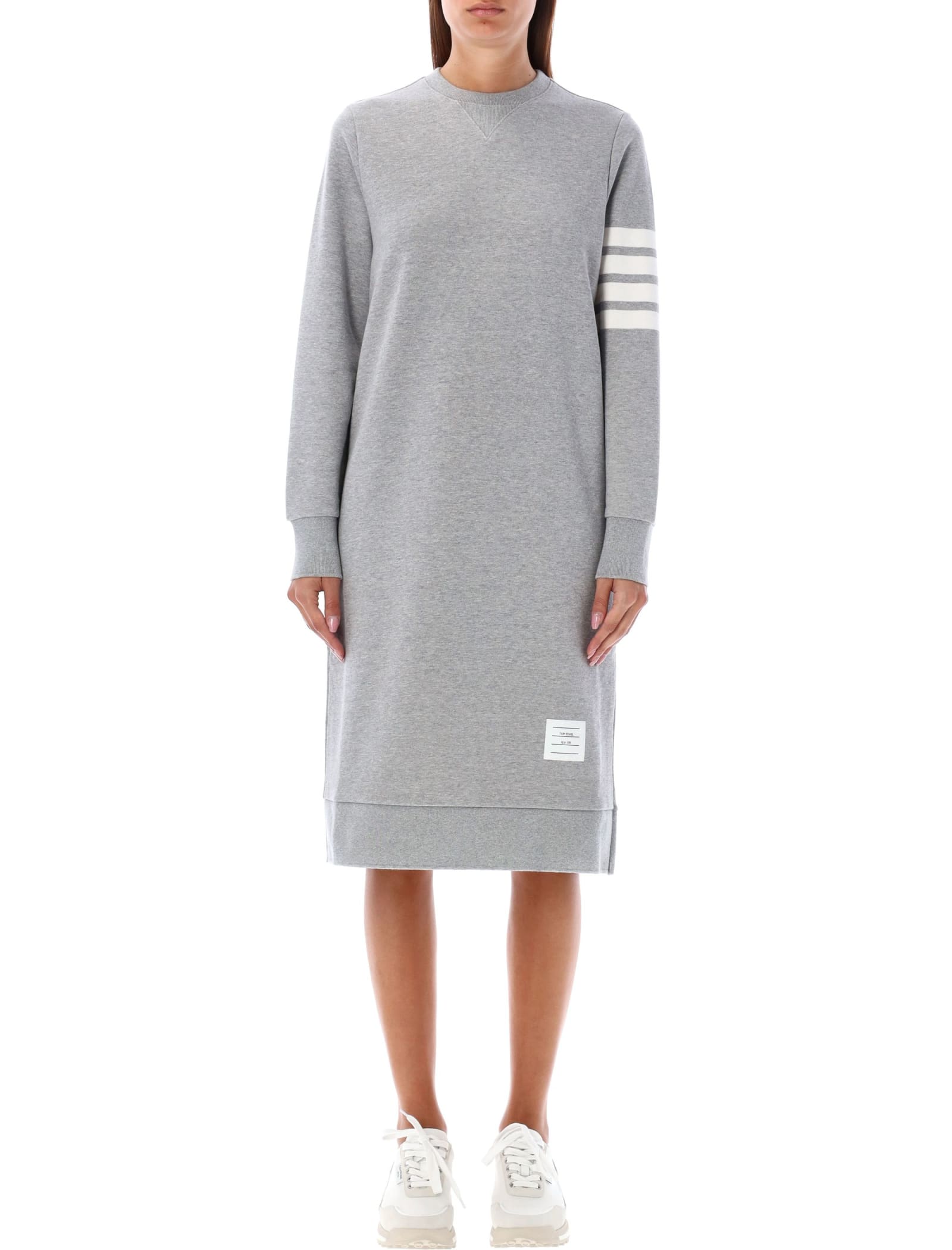 Shop Thom Browne Below Knee Sweater Dress In Lt Grey