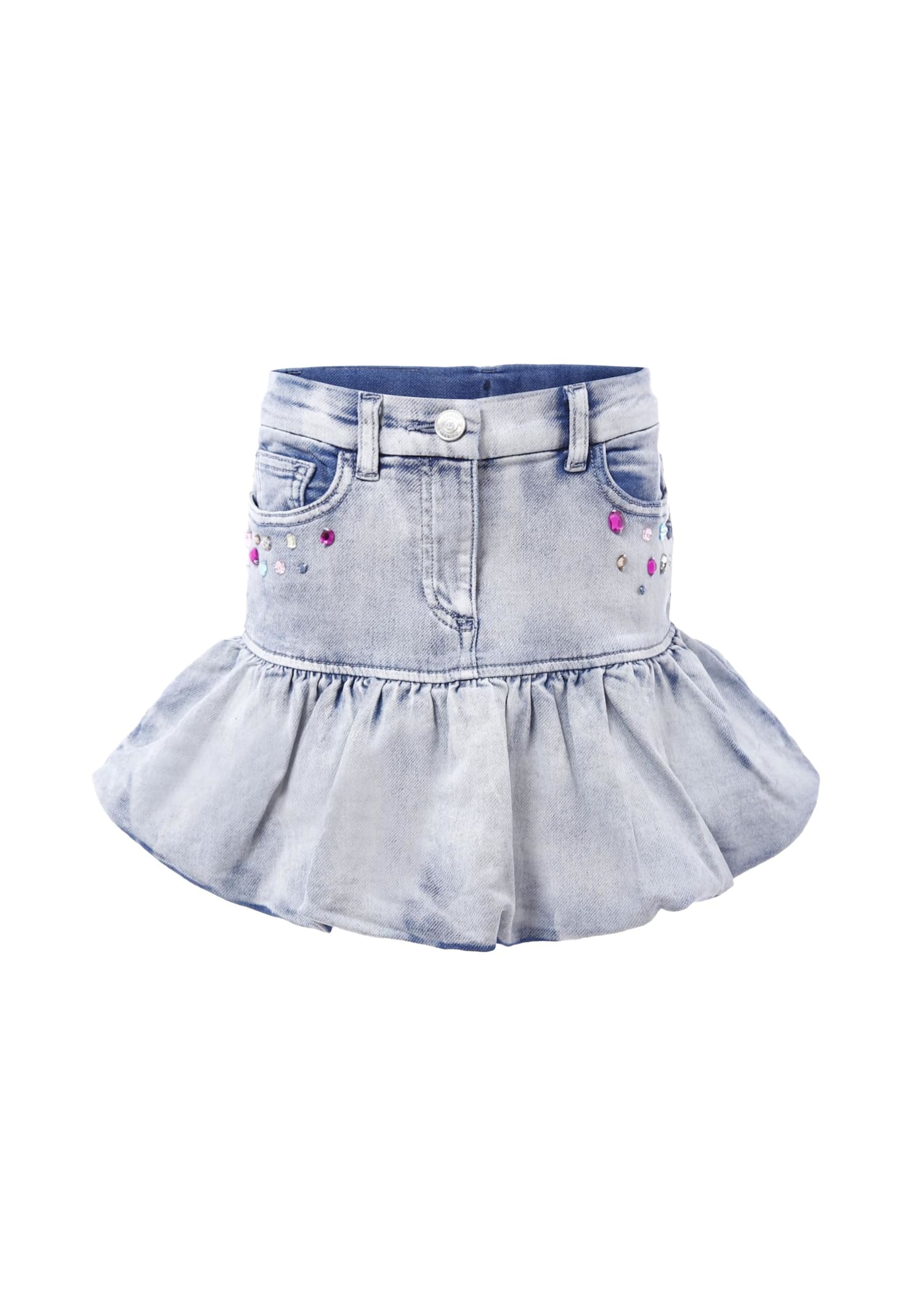 Monnalisa X Disney Stitch Denim Miniskirt In Blue