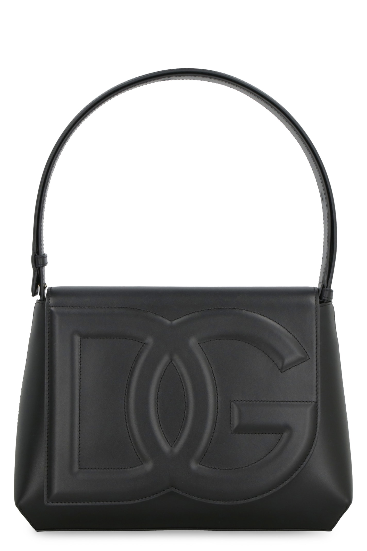 Dolce & Gabbana Dg Logo Leather Shoulder Bag In Black
