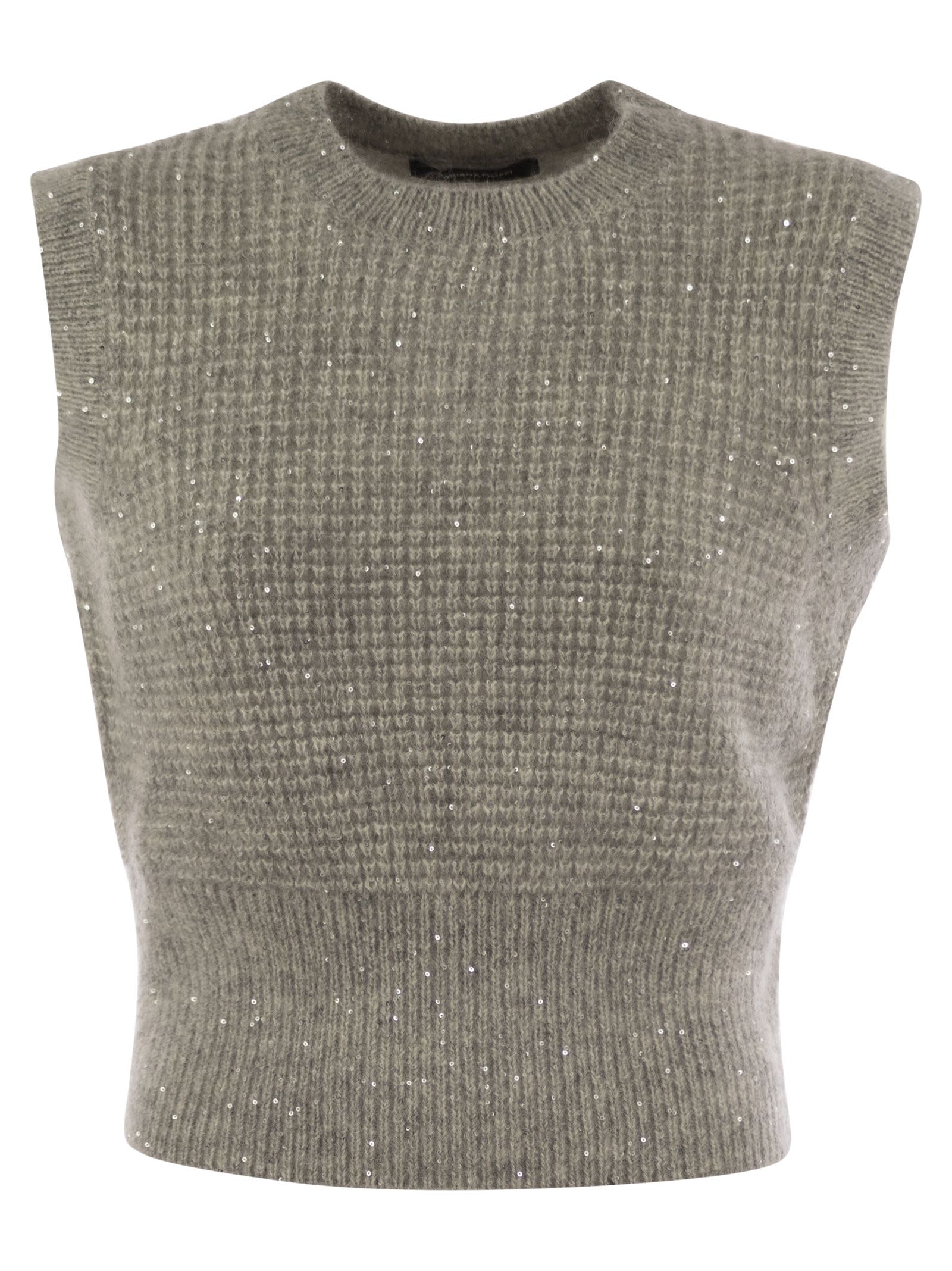 Shop Fabiana Filippi Sleeveless Top With Micro Sequins In Grey