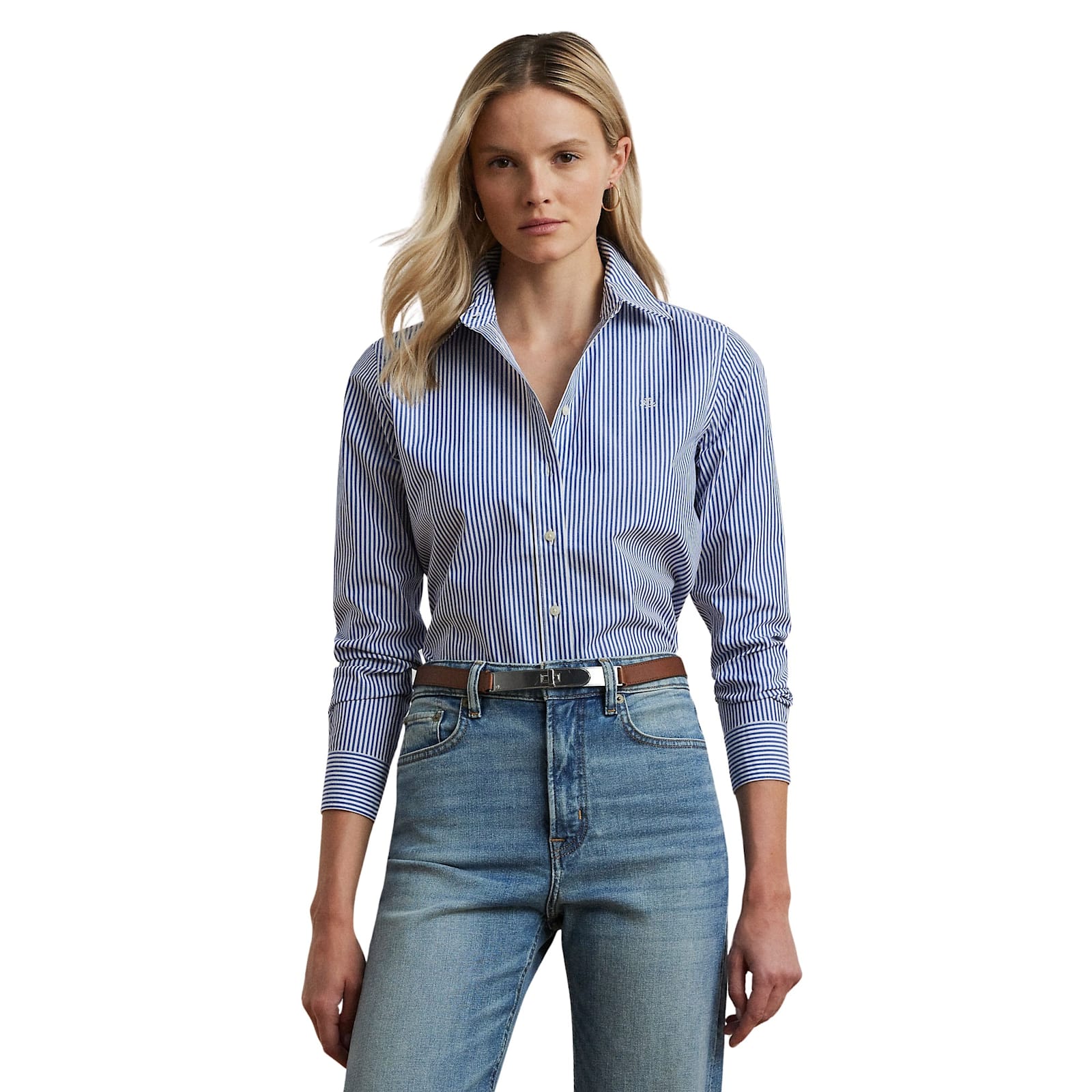 Shop Ralph Lauren Jamelko Long Sleeve Button Front Shirt In Blue White
