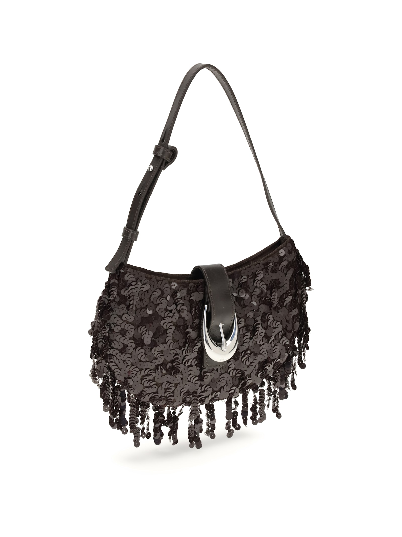 Staud Chic Sequin Shoulder Bag With Adjustable Strap In Brown