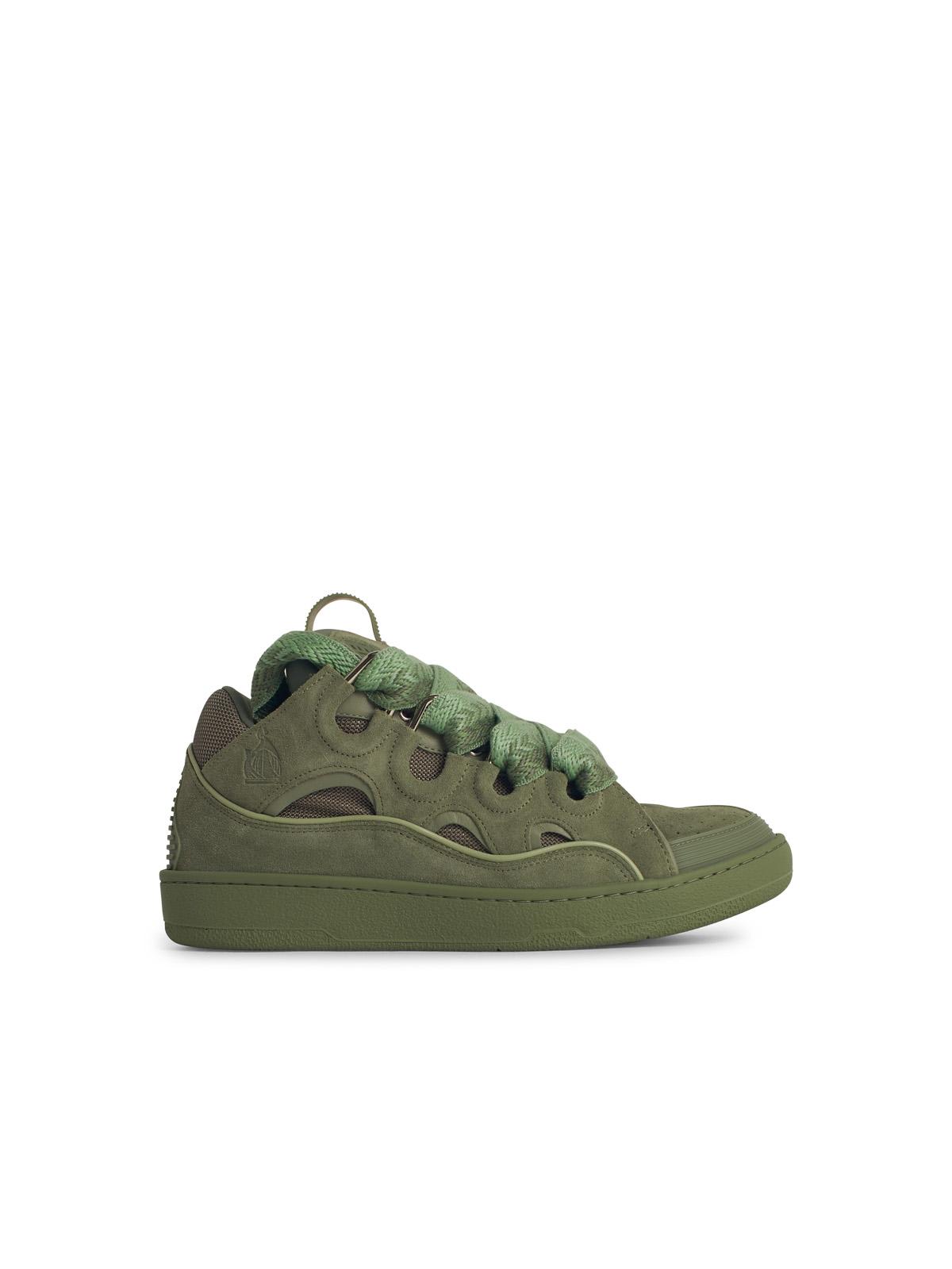 Lanvin Curb' Green Leather Blend Sneakers In Vert De Gris