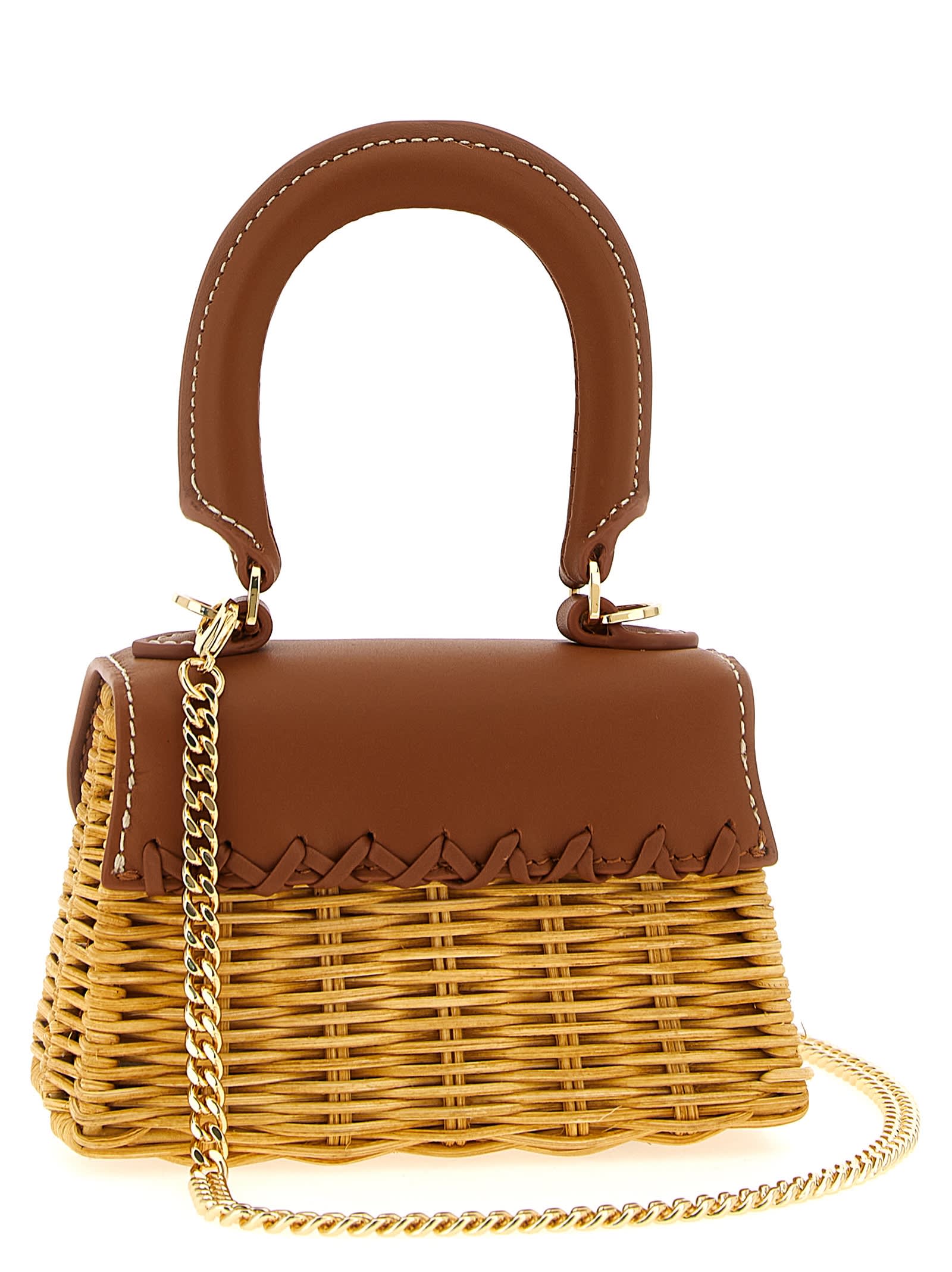 Self-portrait Rattan Micro Bow Handbag In Brown