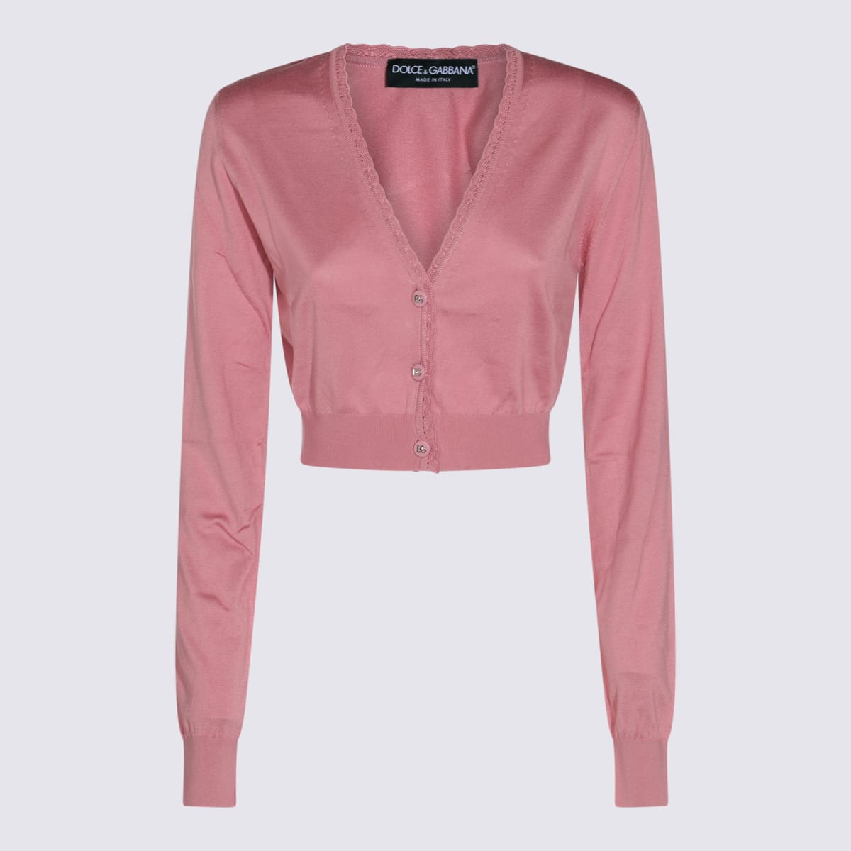 Dolce & Gabbana Lace-trimmed Cropped Cardigan In Rosa Polvere