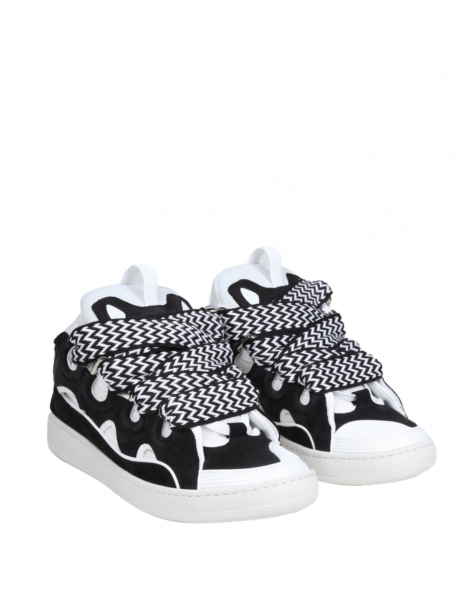 Shop Lanvin Curb Sneakers Curb Leather And Suede Sneakers With Multicolor Lace In Black/white