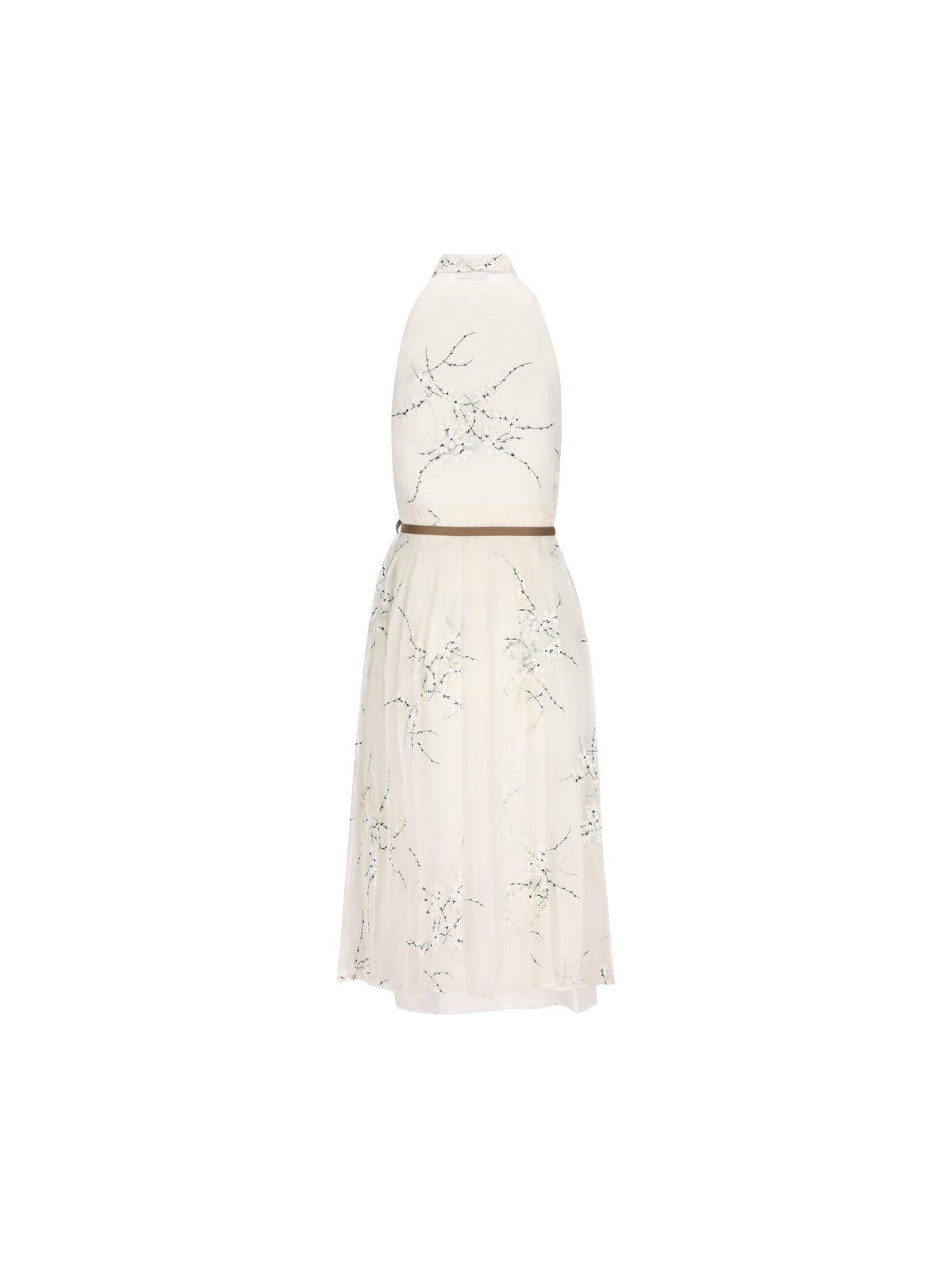 Shop Prada Sleeveless Belted Midi Shirt Dress In Bianco