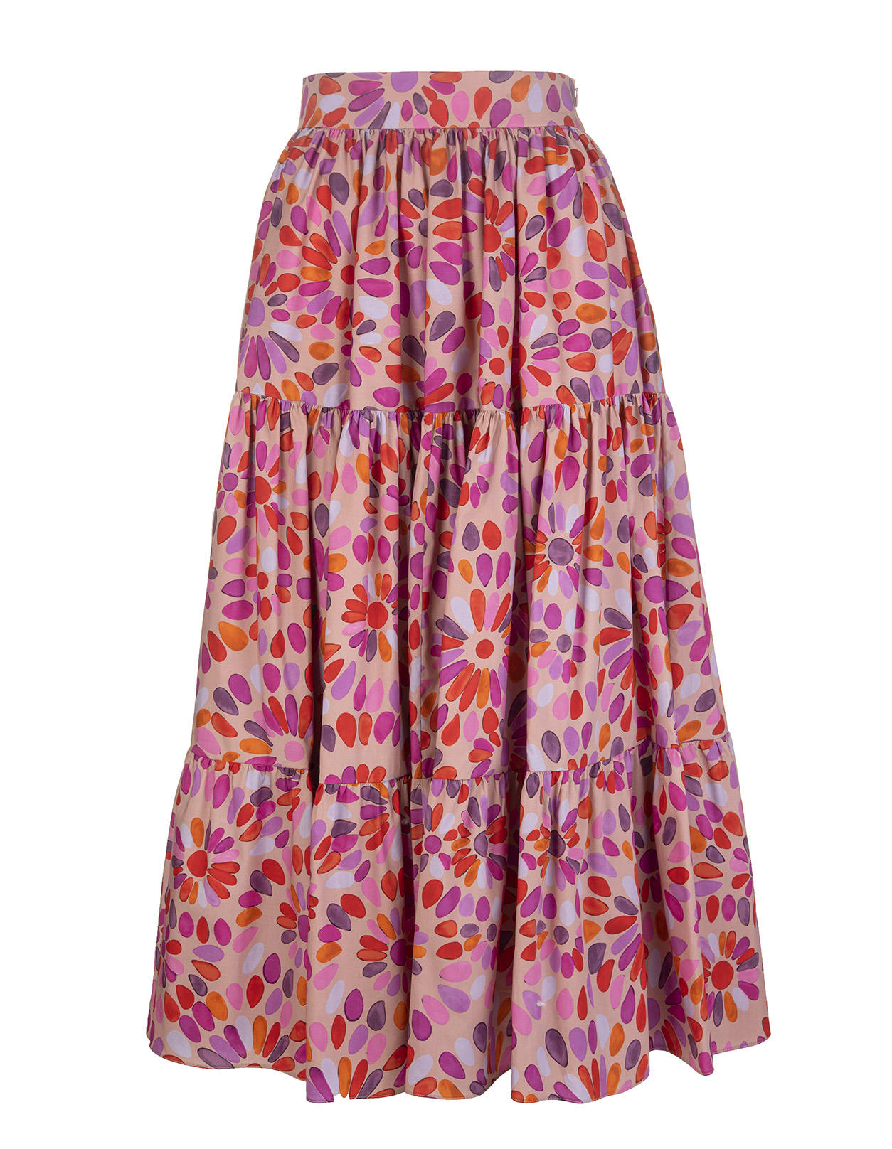 Gianluca Capannolo RED/PINK COTTON FLORAL-PRINT TIERED SKIRT