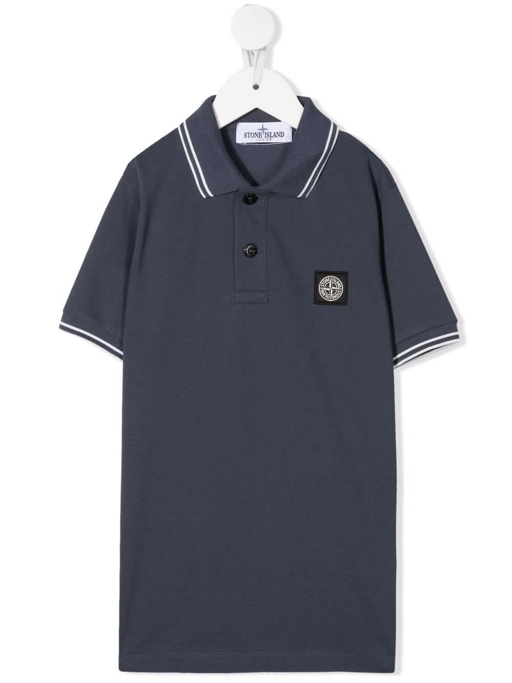 Stone Island Junior Kids Navy Blue Polo Shirt With Logo Patch And Striped Motif