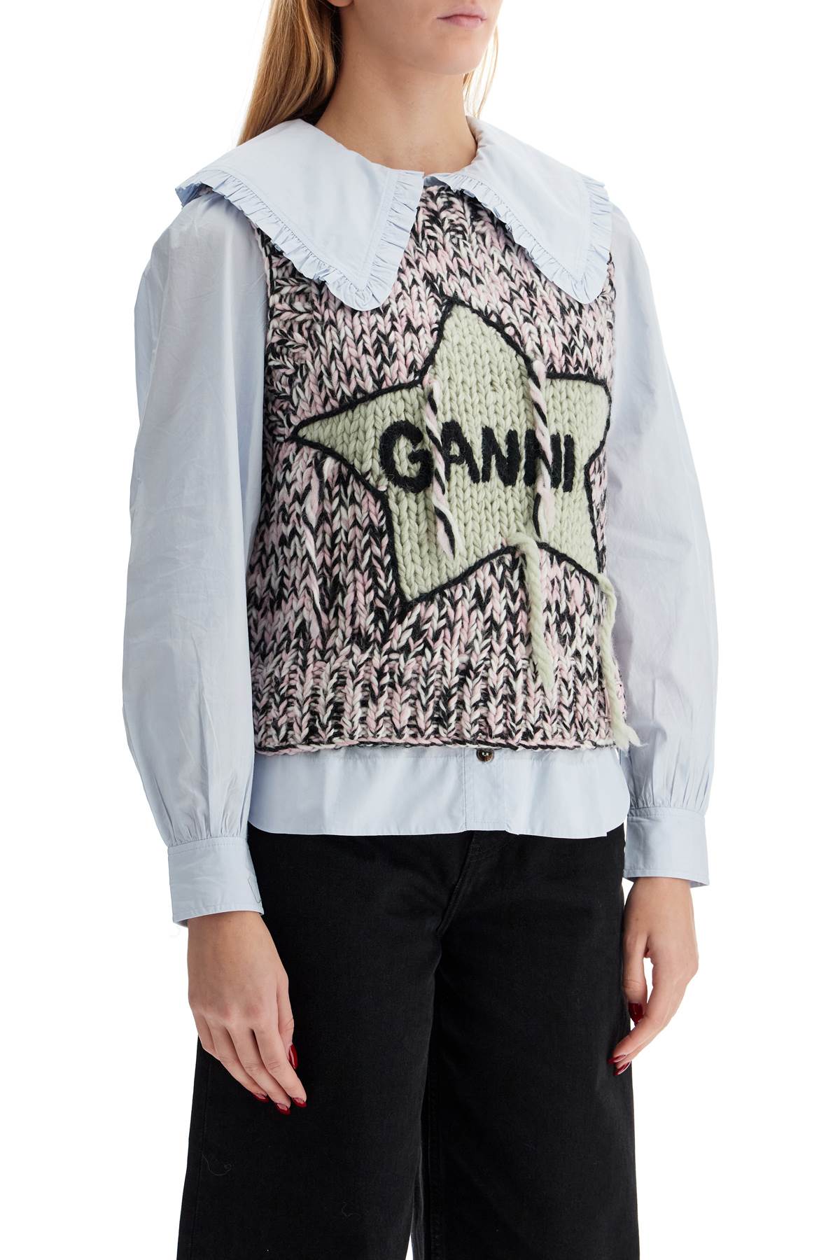 Ganni Woolen Vest With Inl In Chalk Pink (pink)