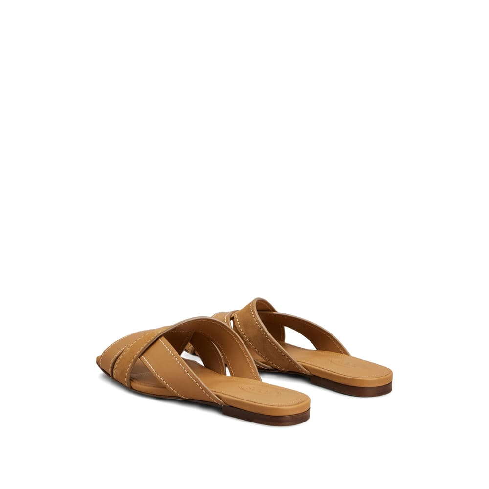 Tod's Sandals Heel Contrast Stitching Crisscross Straps In Animal Print