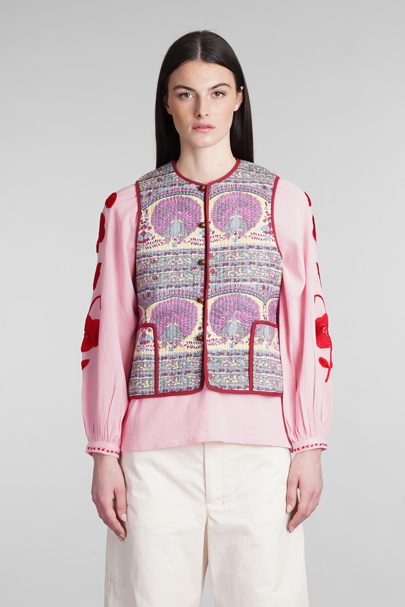 Antik Batik Tala Vest In Multicolor Cotton In Pink