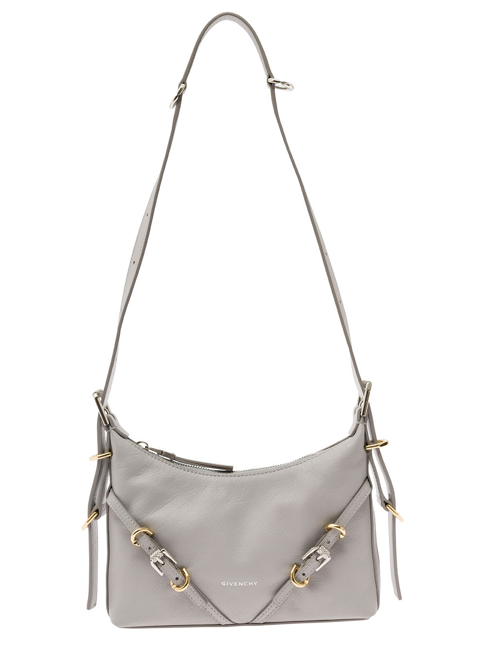 Givenchy Mini Voyou Grey Shoulder Bag With Buckles Embellishment In Leather Woman