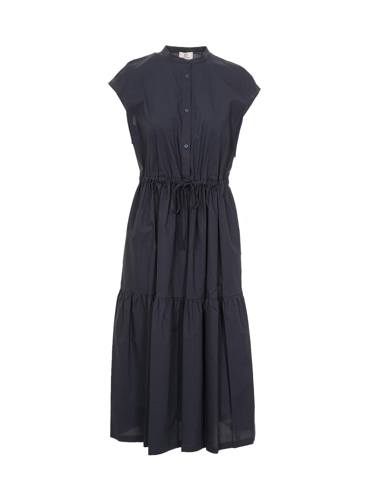 Button Detailed Drawstring-waist Ruched Dress
