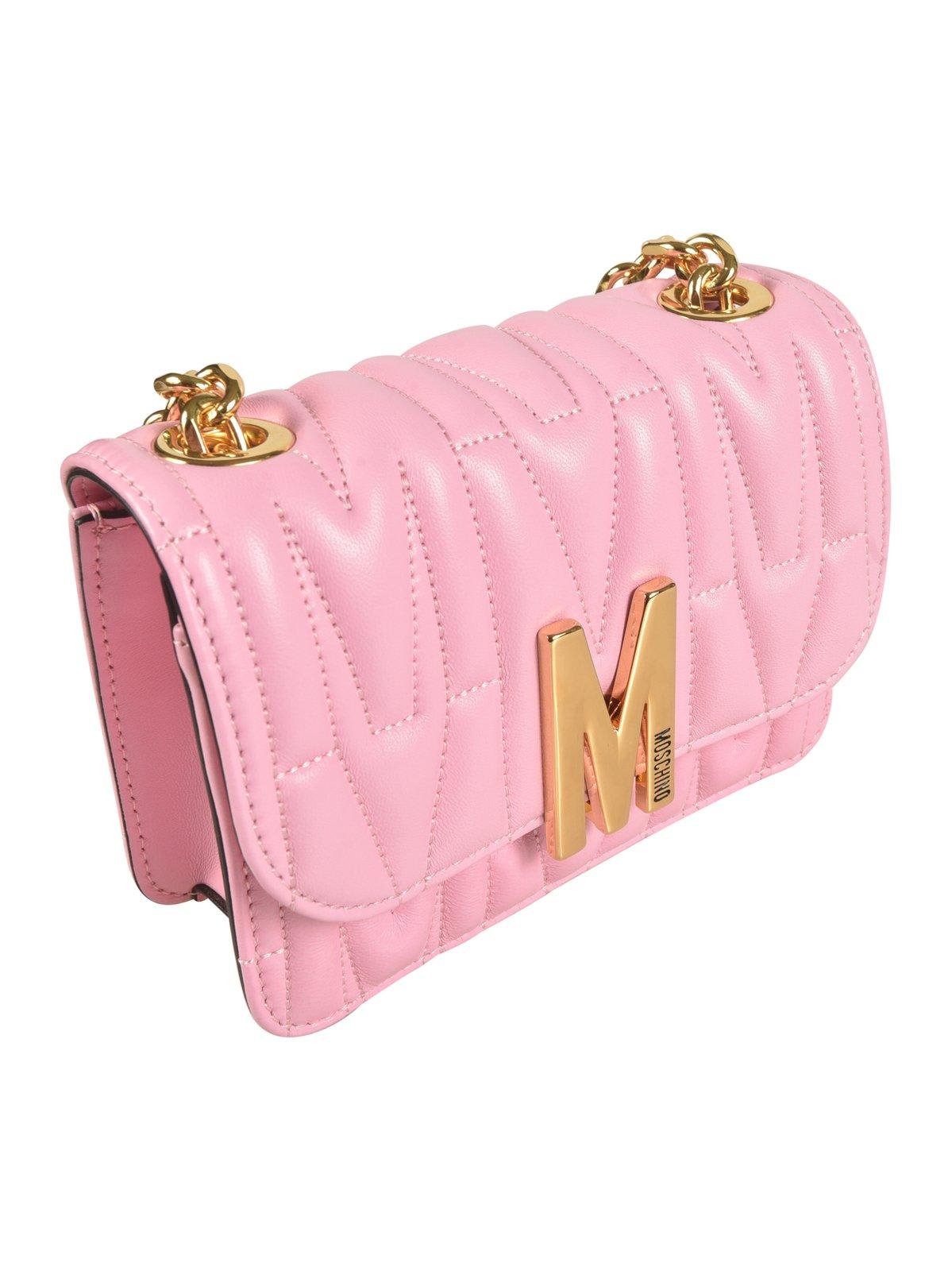 Shop Moschino Logo Plaque Shoulder Bag In Pink