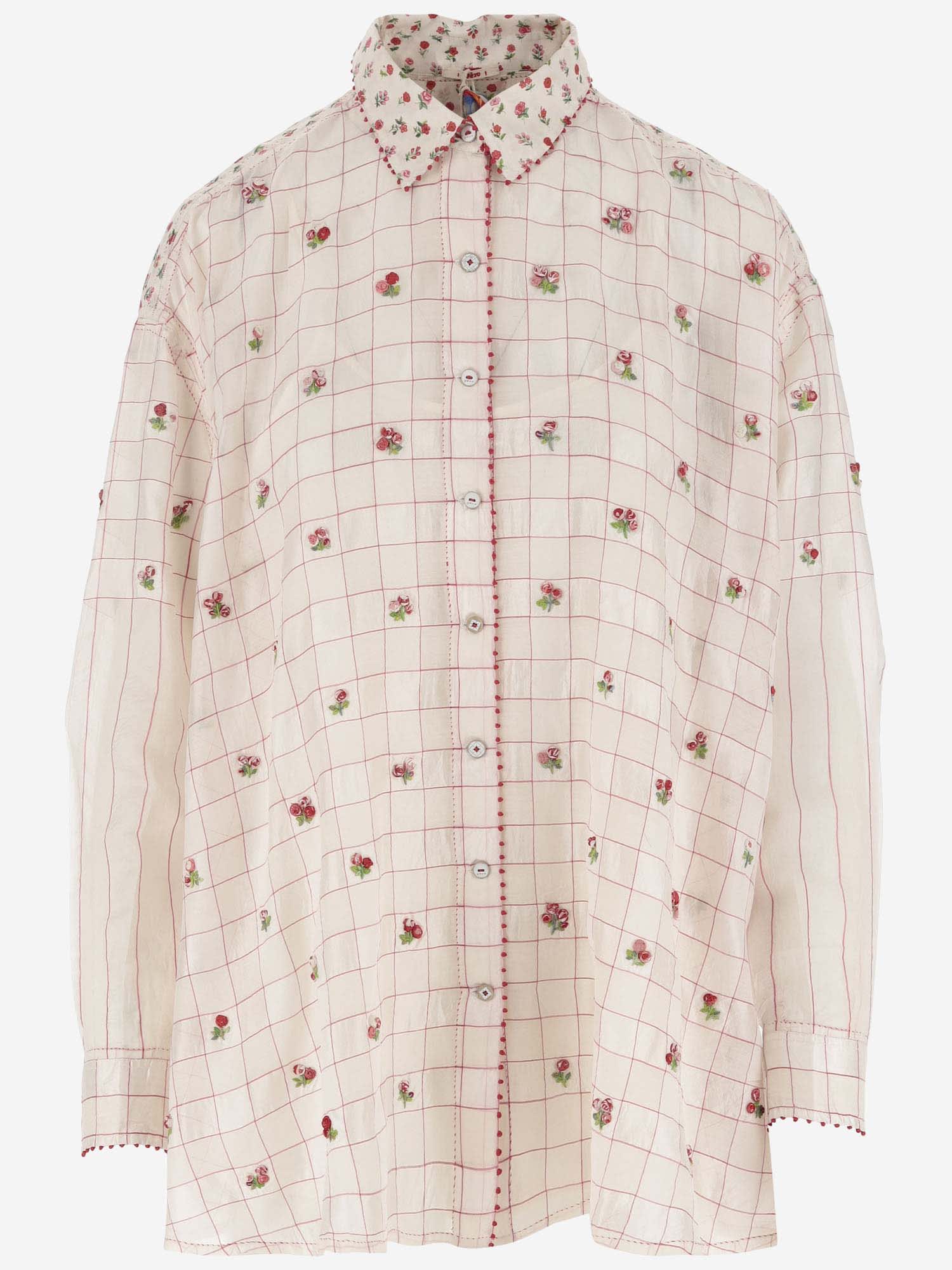 Péro Silk Shirt With Floral Embroidery In Red