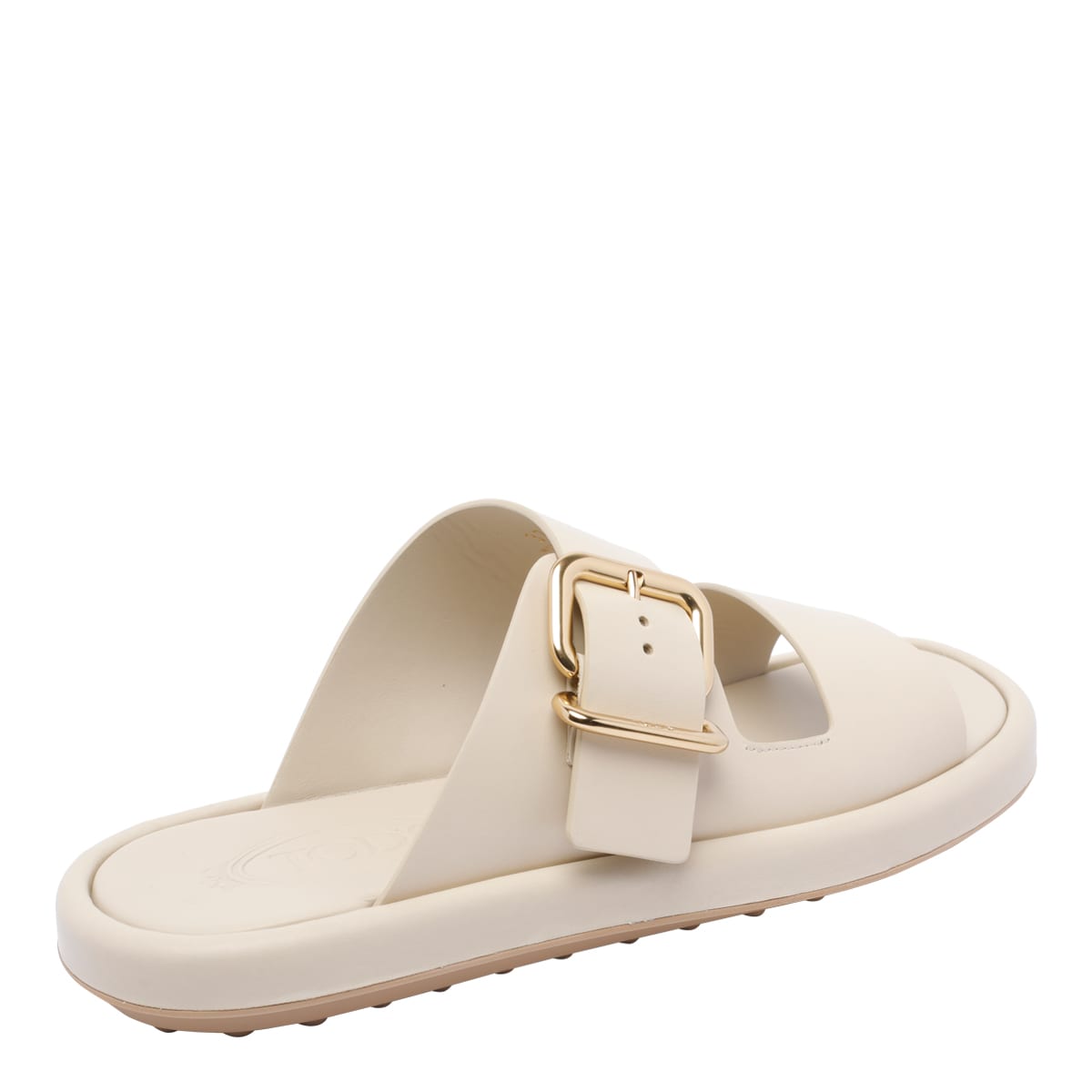 Tod's Wide Strap Buckle Leather Sandals In Beige